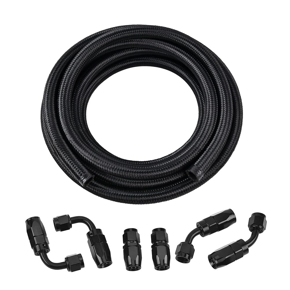 Evil Energy 12An Fuel Line Kit, An12 Nylon Braided Fuel Line Hose Fitting Kit Cpe 12Ft Black