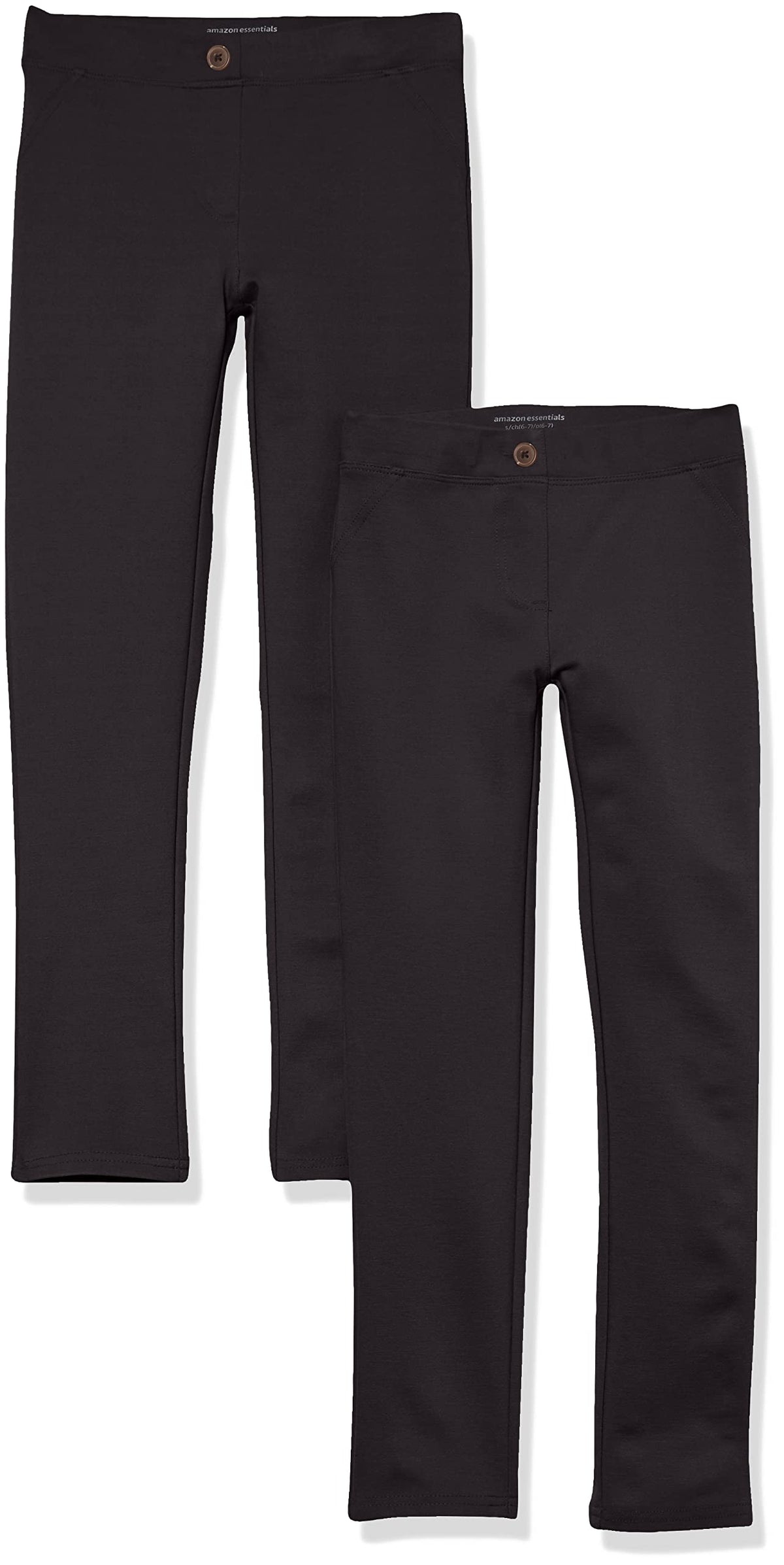 Amazon Essentials Toddler Girls Uniform Slim Fit Ponte-Knit Pant, Pack Of 2, Black, 3T