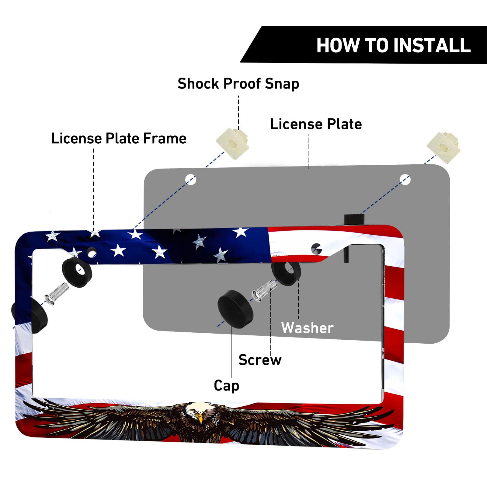 TIPIPARK American Flag Eagle License Plate Frame - 2 Packs, Universal Stainless Steel, Rustproof, AFE Color for Cars