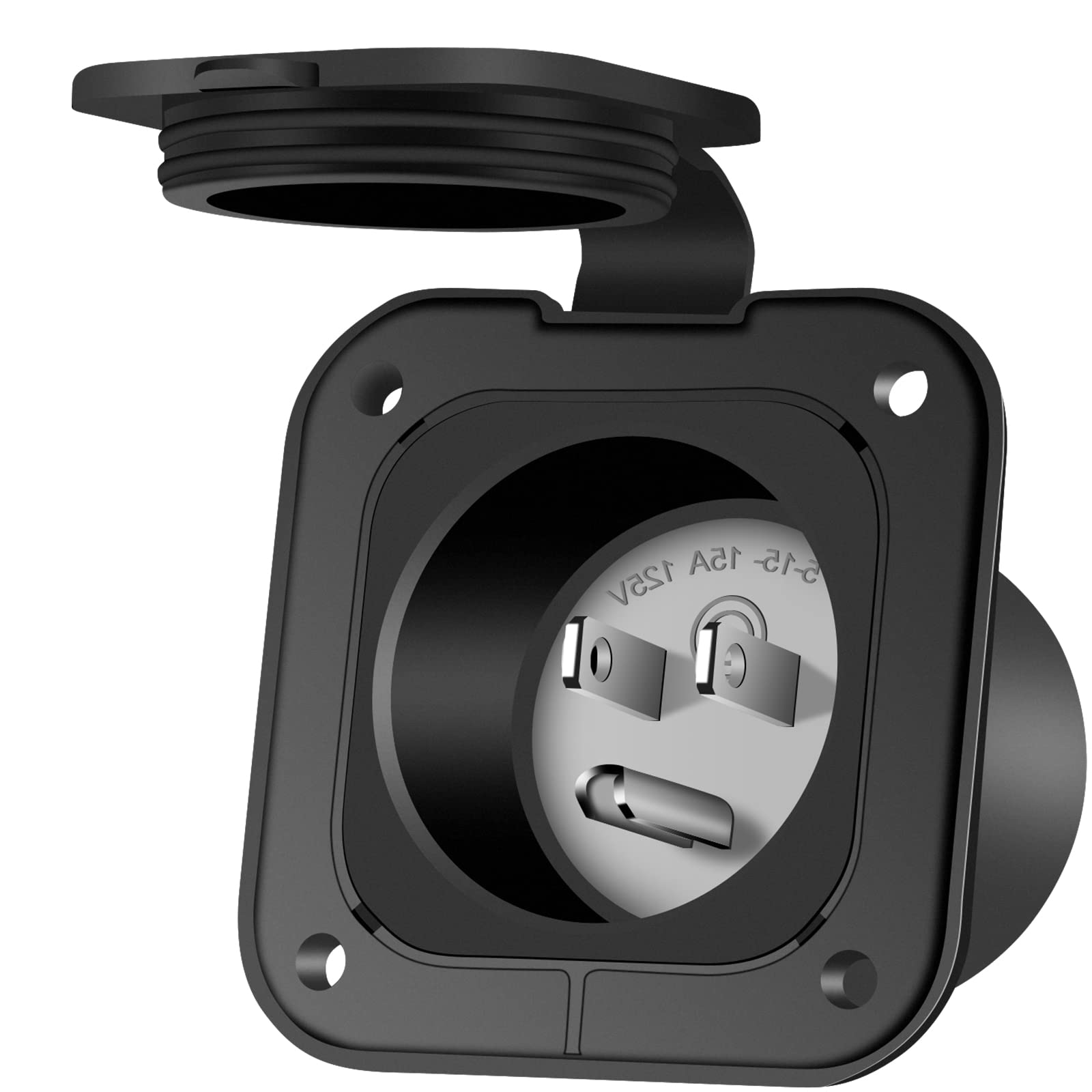 Paulinn 15 Amp Flanged Inlet 125V, Nema 5-15 Rv Shore Power Inlet Plug W/Waterproof And Back Cover, 2 Pole 3-Wire Ac Port Plug, Generator Male Receptacle For Marine Boat Rv Shed Electrical Extension