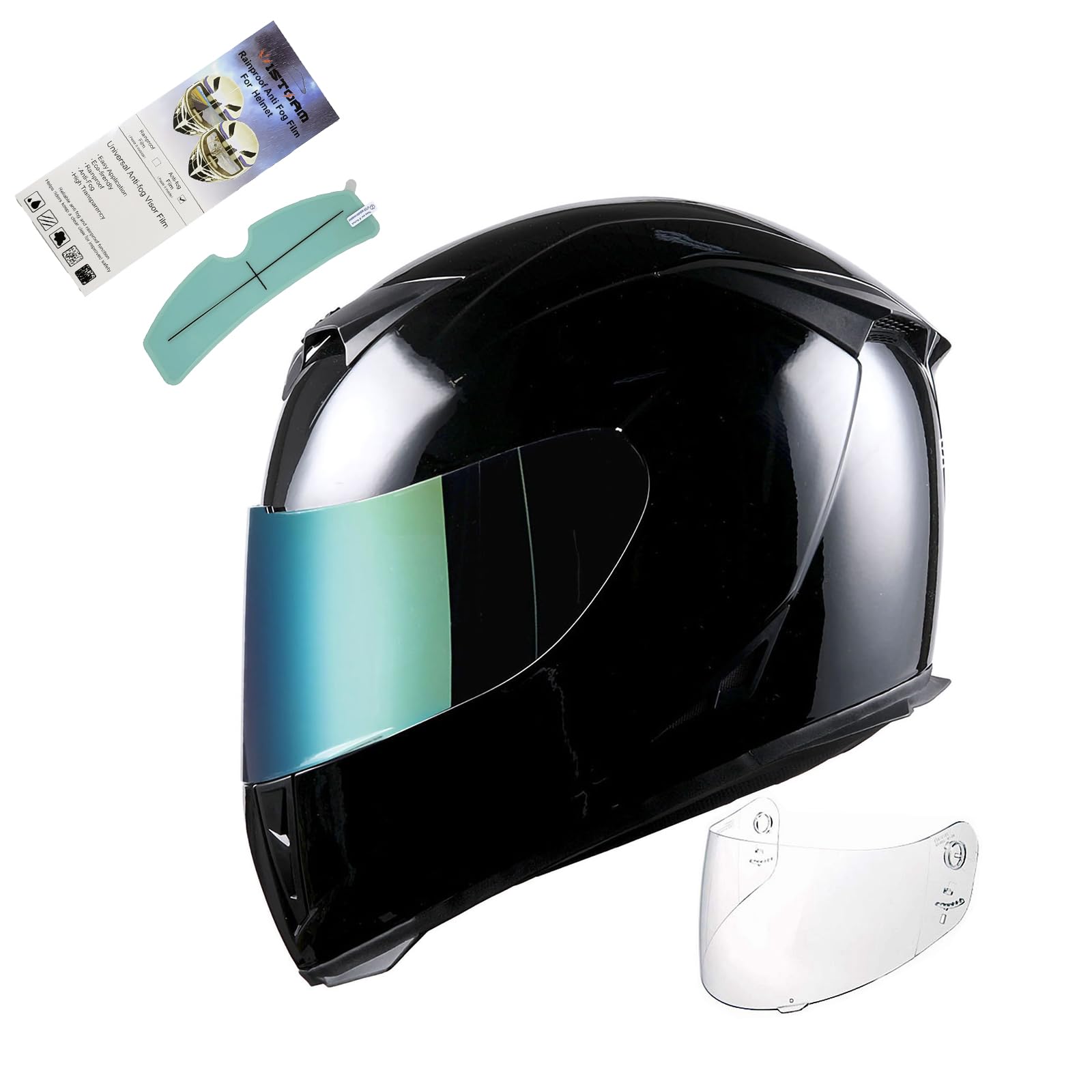 1STorm Motorcycle Full Face Helmet Skull King Glossy Black+ One Extra Clear Shield, Size Medium (55-56 CM,21.7/22.0 Inch)
