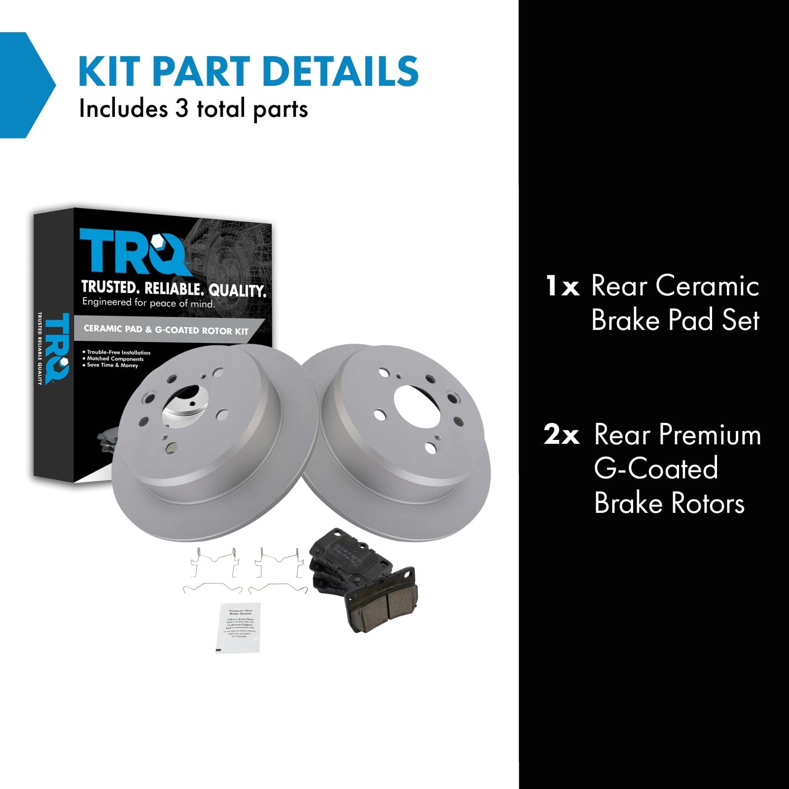 Trq Rear Brake Pad & Rotor Kit Brake Pads Brake Rotor Ceramic Premium G-Coated Compatible With 2006-2013 Lexus Is250
