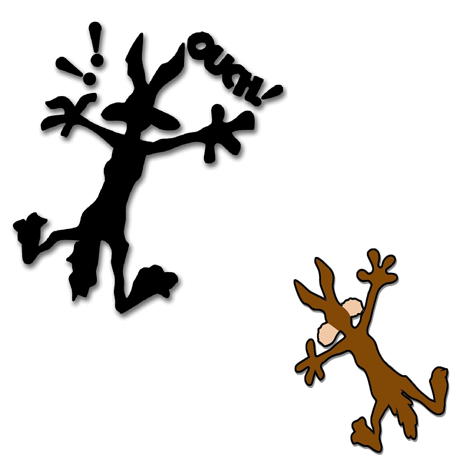 2 Pcs 9.8' 5.9' Reflective Dent Fix Car Decal, Cartoon Coyote Splat Hitting Wall Door Cars Laptop Truck Bumper Window Decal Bandaid Sticker