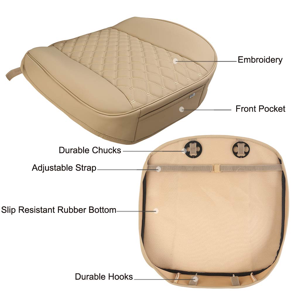 Black Panther Pu Car Seat Cover, Front Seat Protector Compatible With 95% Vehicles,Embroidery,Anti-Slip & Full Wrapping Bottom (W 21.26''×D 20.86”)(1Piece,Beige)