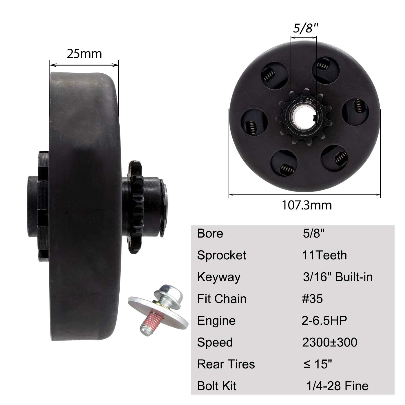 Fdj Centrifugal 5/8 Clutch 11 Tooth Mini Bike Clutch With Predator Engine Go Kart Clutch Bolt And Washers Kit