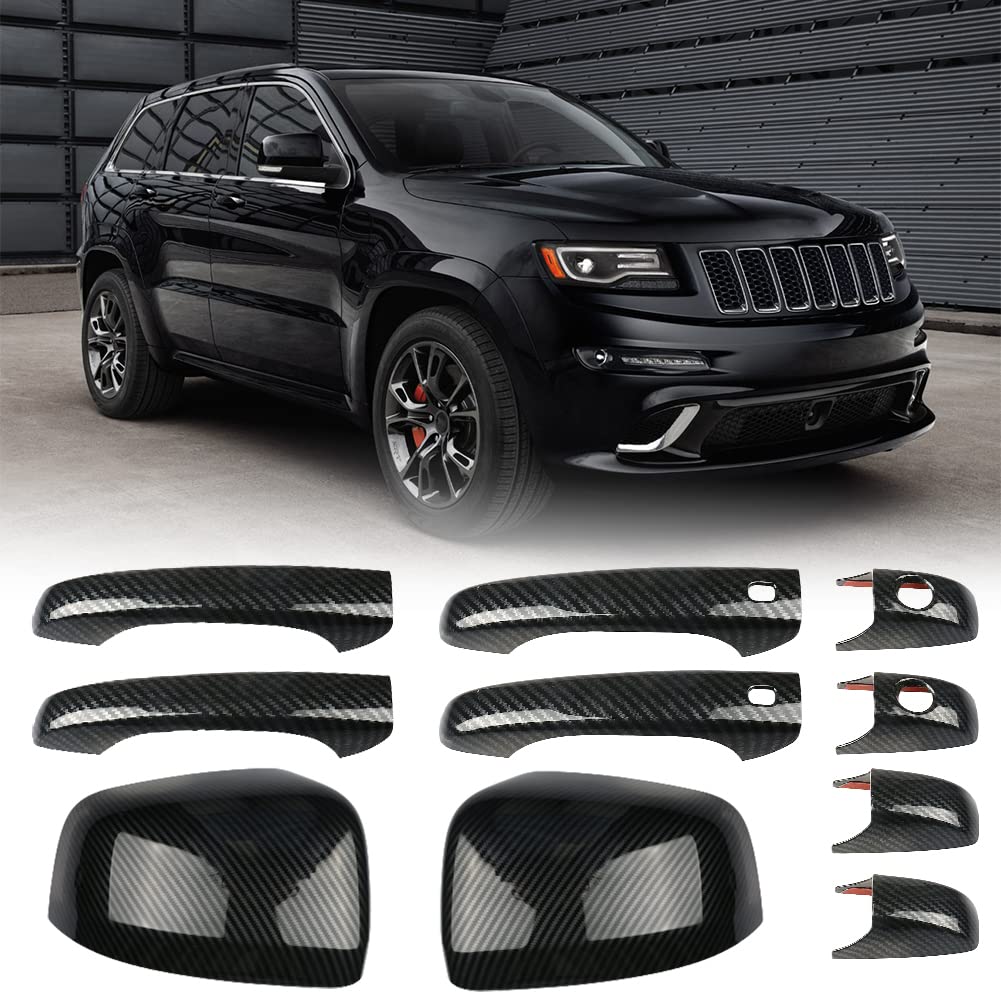 Sportuli Carbon Fiber Mirror Covers +Door Handle Covers Replacement For 2011-2021 Jeep Grand Cherokee And Dodge Durango