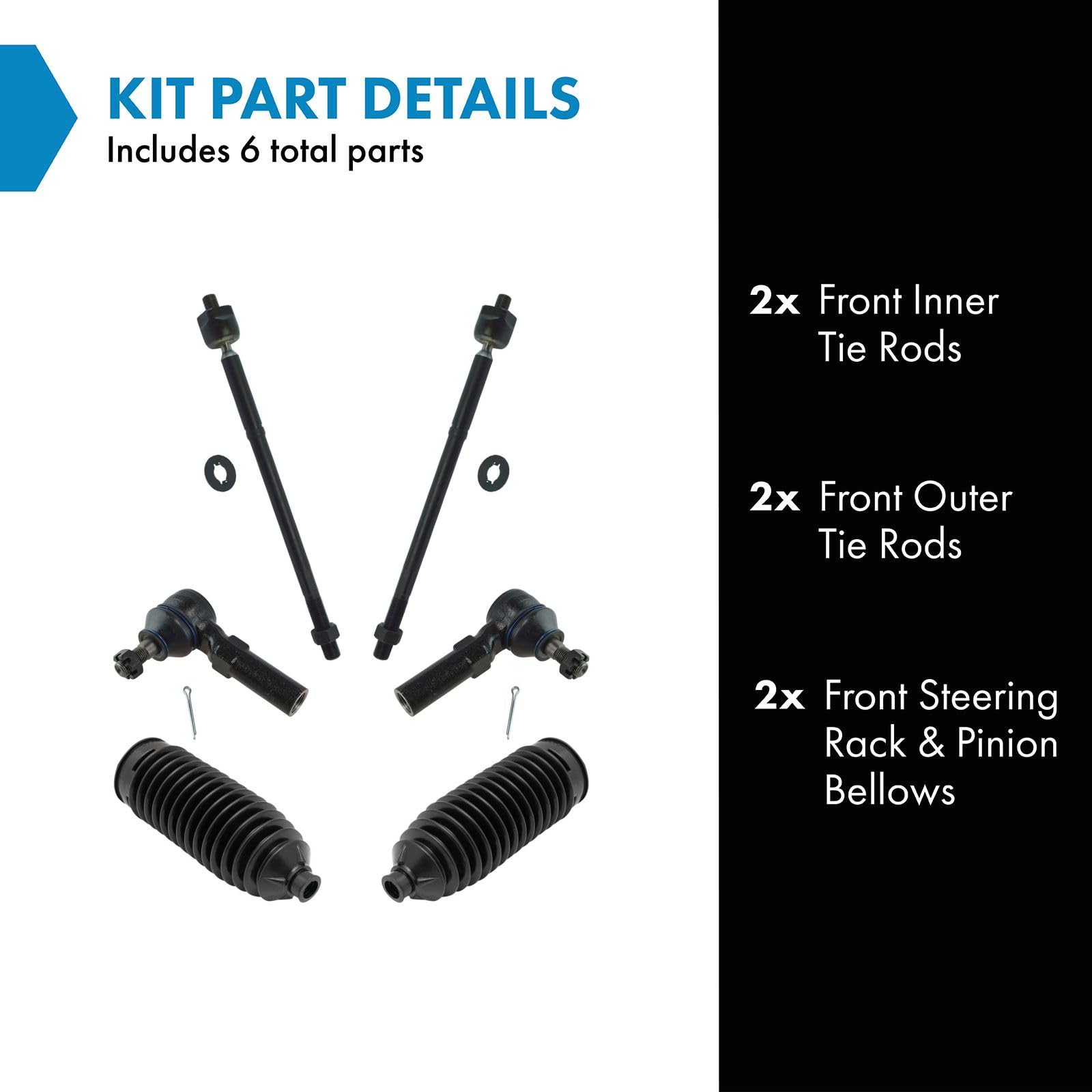 Trq Front Steering Kit Steering Rack & Pinion Bellow Tie Rod Compatible With 2009-2013 Toyota Corolla