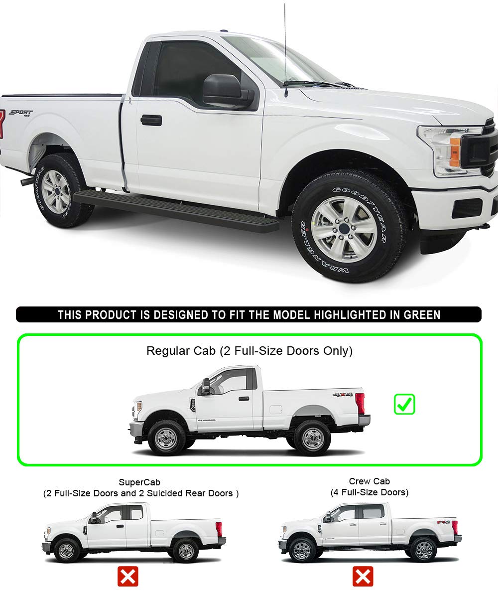 APS Wheel to Wheel Running Boards 6in Compatible with Ford F150 2015-2025 Regular Cab 6.5ft Bed & F-250 F-350 Super Duty 2017-20