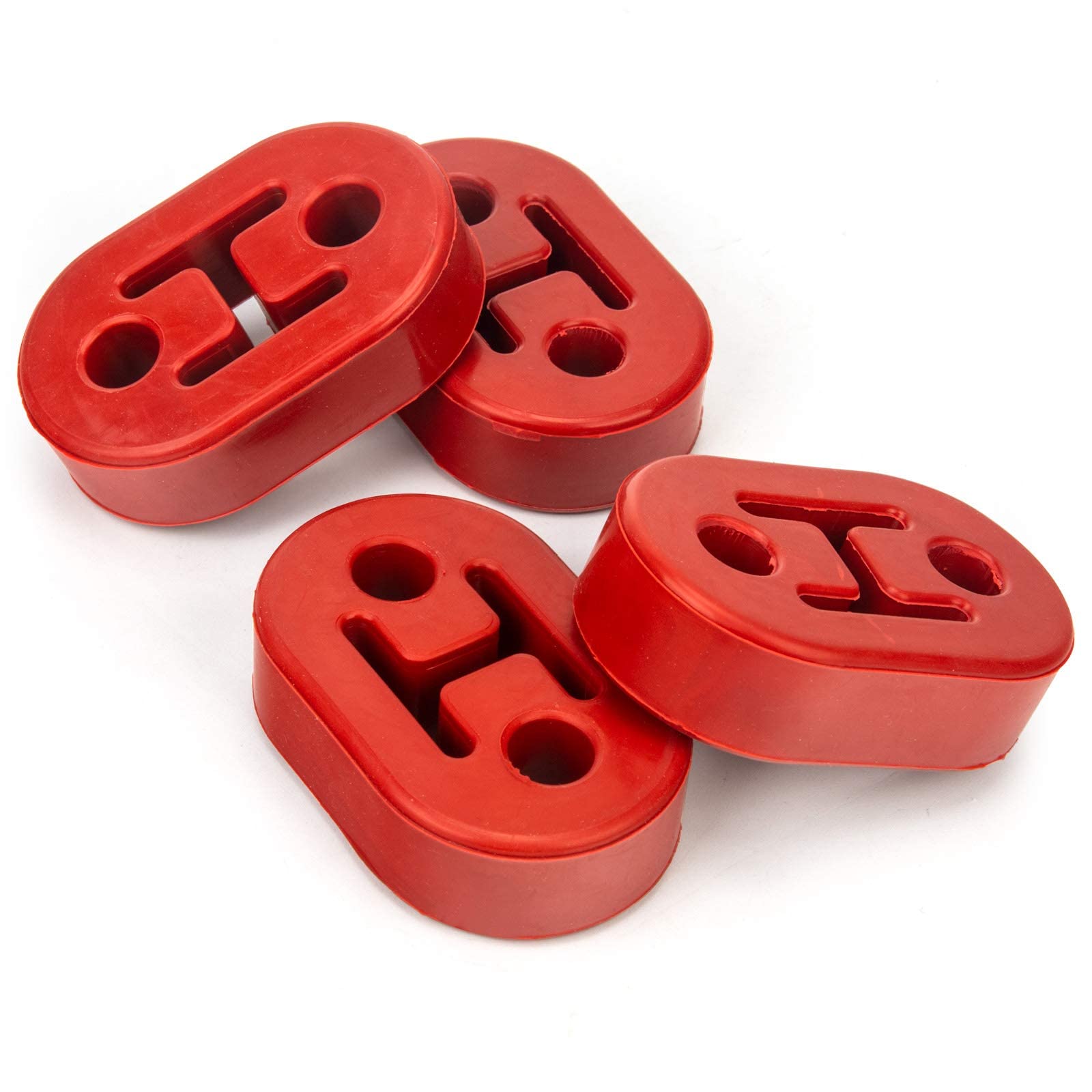 2 Hole Exhaust Hangers Upgrade Epdm Bushing Muffler Insulator Shock Absorbent Mount Bracket High-Density Muffler 12Mm Hole (73Mm X 47Mm X 21Mm) Universal Fit - Pack Of 4 (Red)