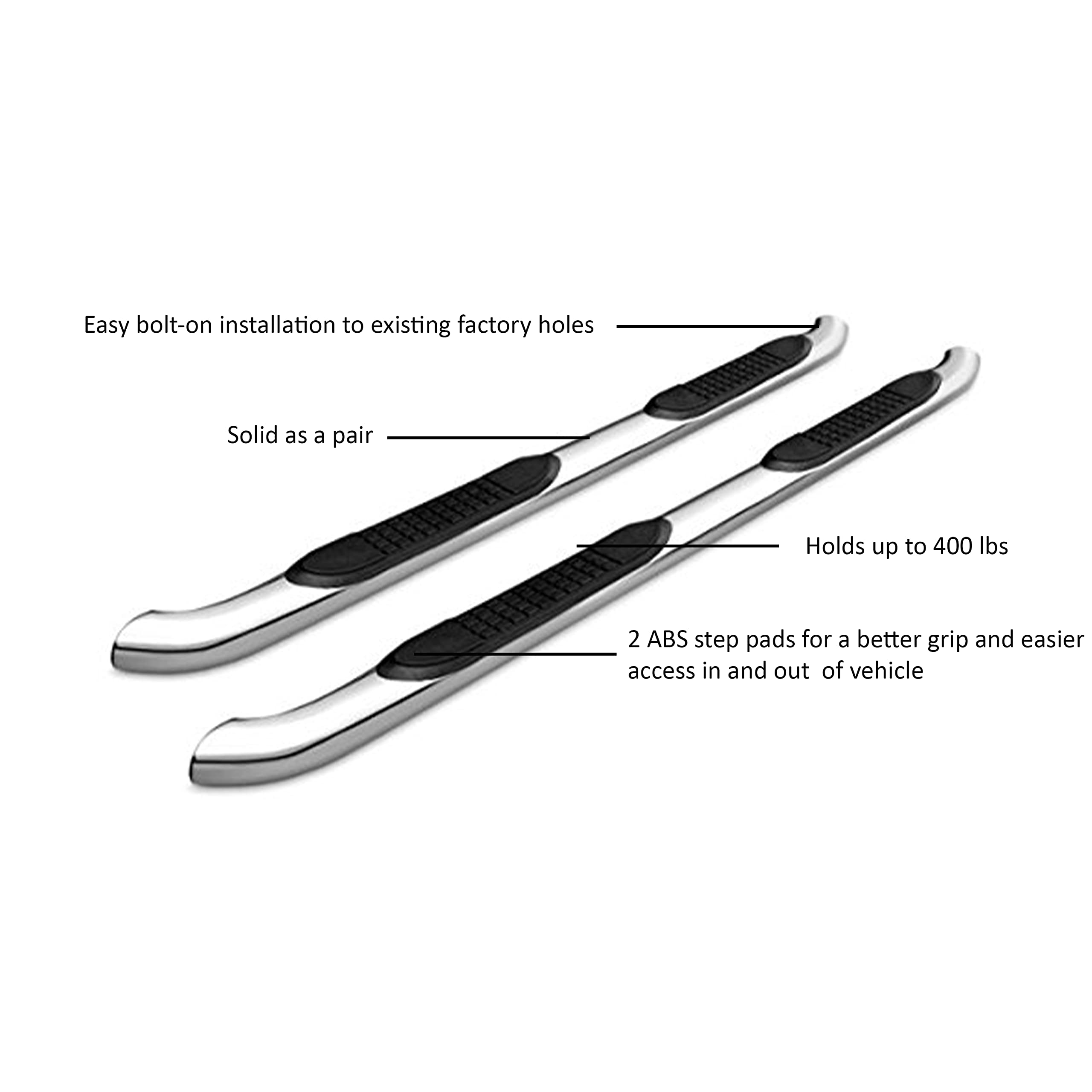 Black Horse 3in Side Steps Stainless Steel Compatible with 2011-2021 Jeep Grand Cherokee-9B080203SS