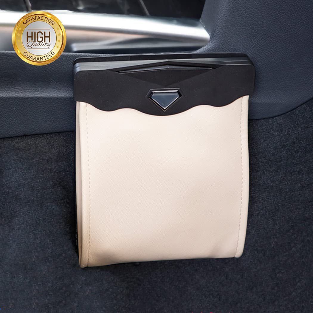 Creomg Car Trash Bag, Superior Pu Leather With Led Light And Magnet Closure Design, Bundle With Tissue Box And 30 Disposable Inn