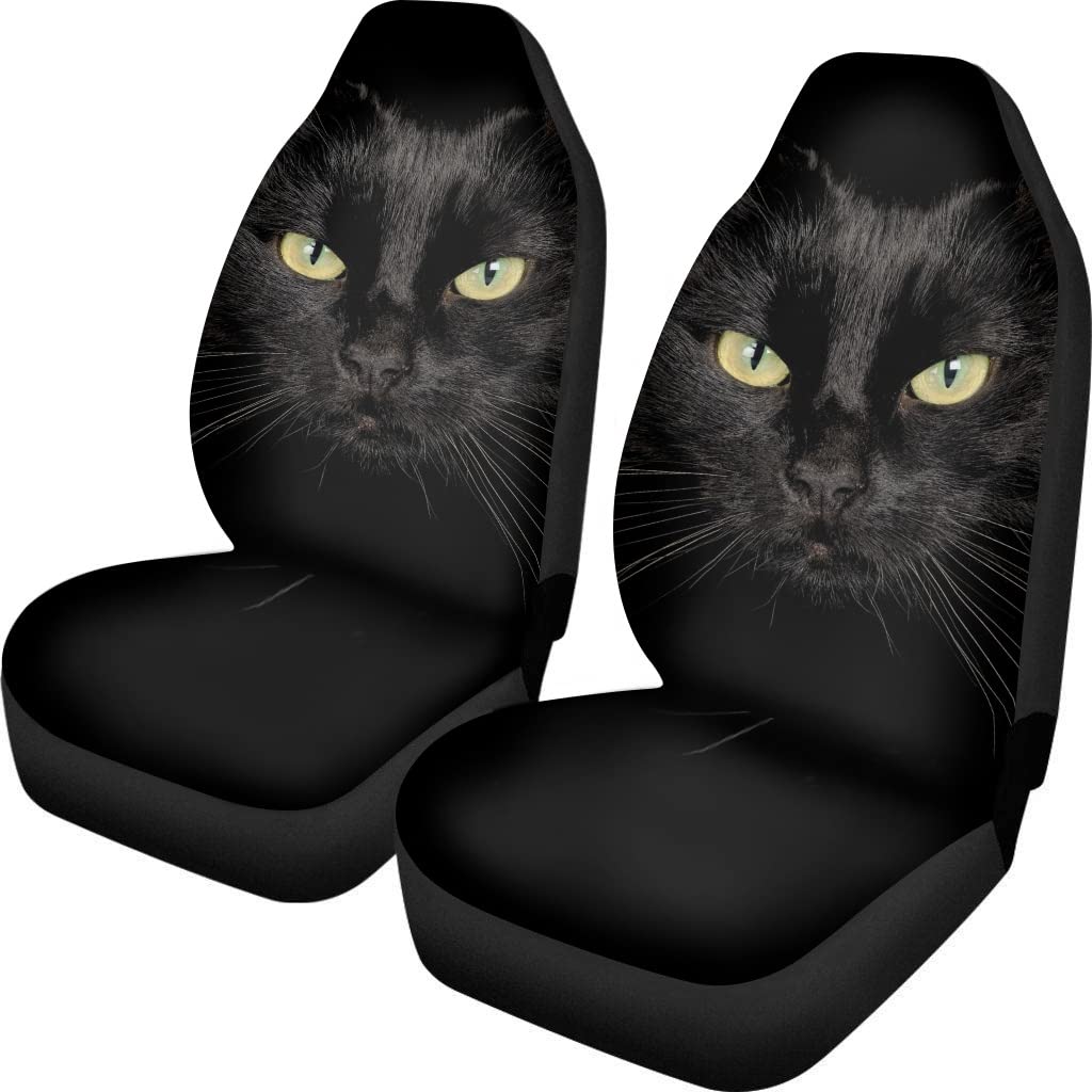 Bigcarjob Durable Washable Black Cat Car Seat Covers 2Pc Front Seat Only Ultra-Soft Universal Auto Drive Seat Protector Cover