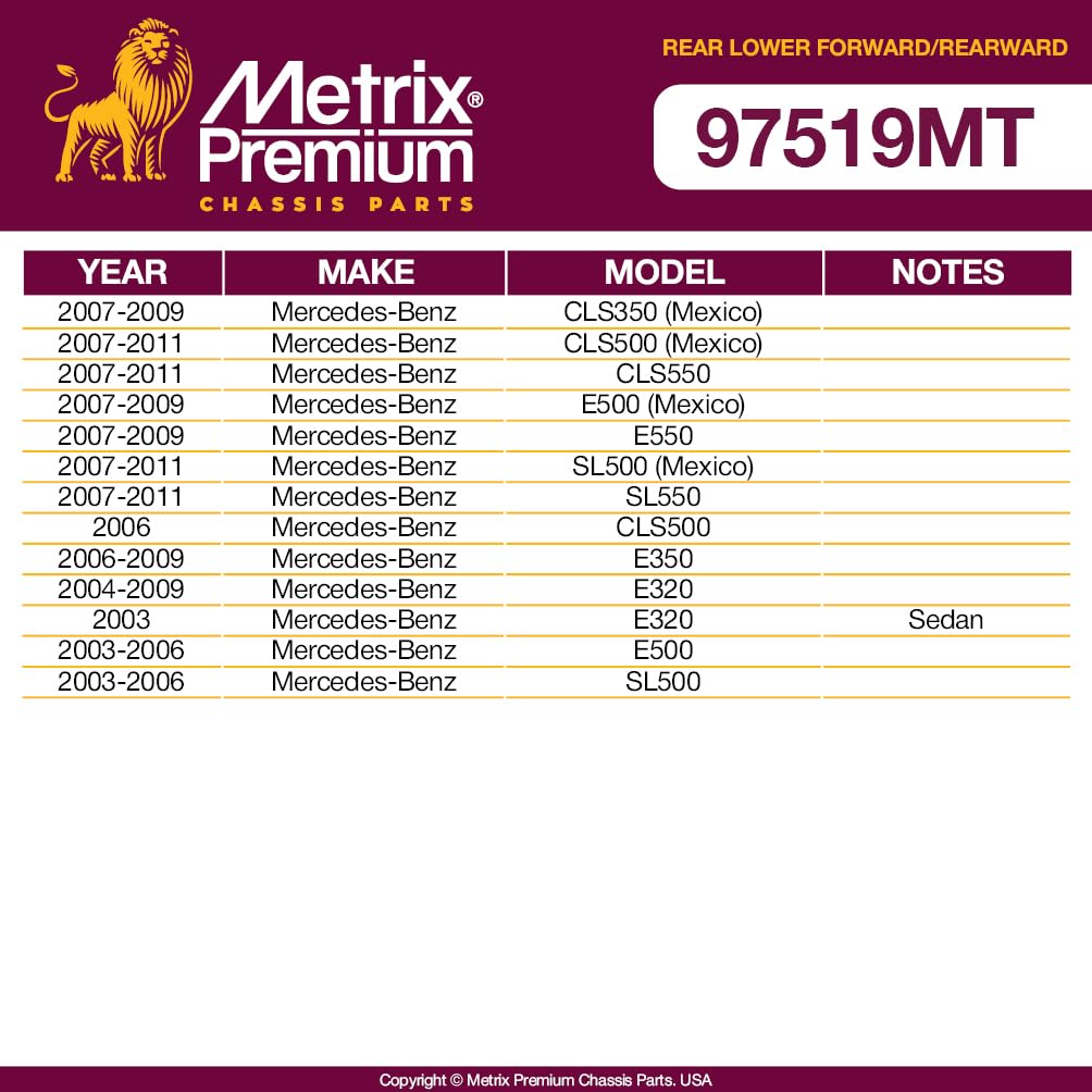 Metrix Premium Chassis Parts - 4 Pc L/R Rear Lower Forward & Rearward Control Arm Kit Fits 07-11 Mercedes-Benz Cls550, 07-09 E55