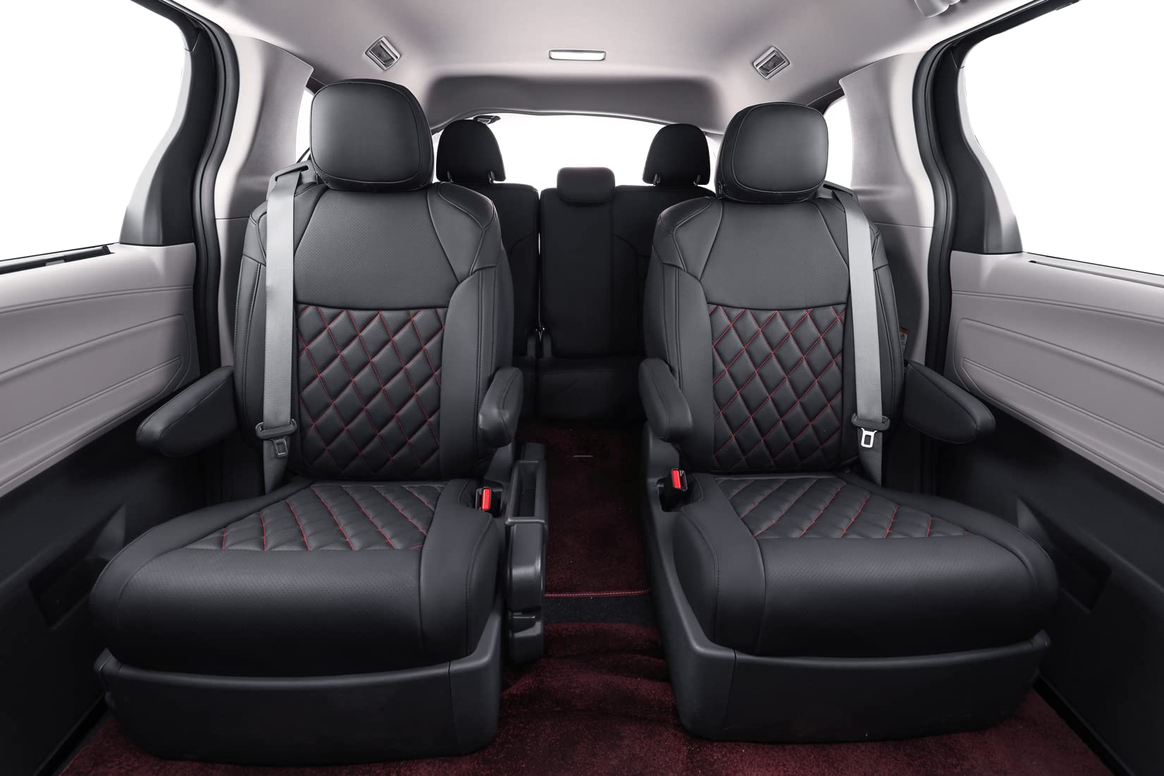 coverdream Custom Leatherette Seat Covers for 2021-2024 Toyota Sienna LE & XLE 8-Seater, Full Set Black/Red, 2nd Row Bench with Removable Seat