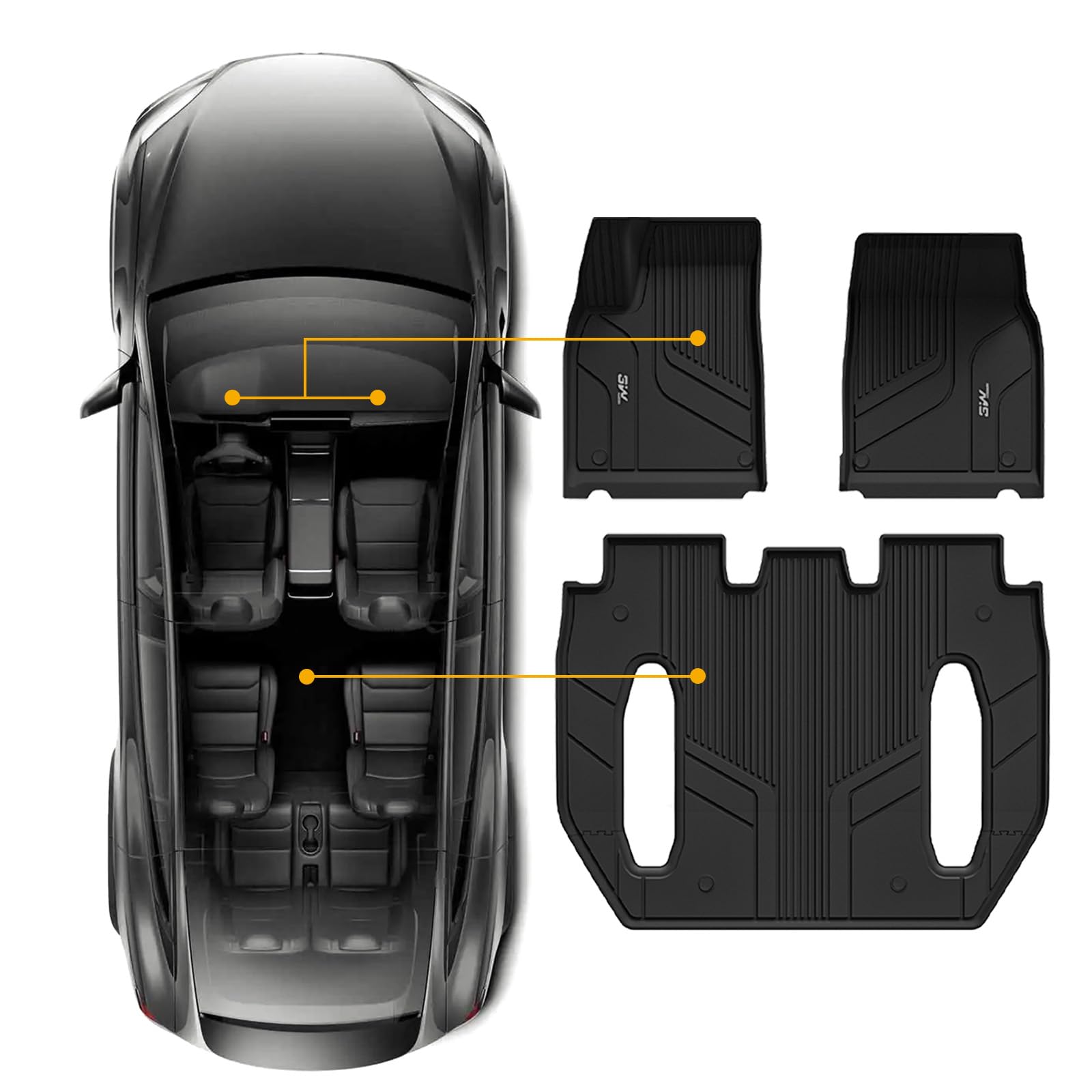 3W Floor Mats Fit For Tesla Model X 6 Seat 2022-2025 All Weather Tpe Custom Fit Floor Liners For 1-3 Rows Full Set Car Mats Blac