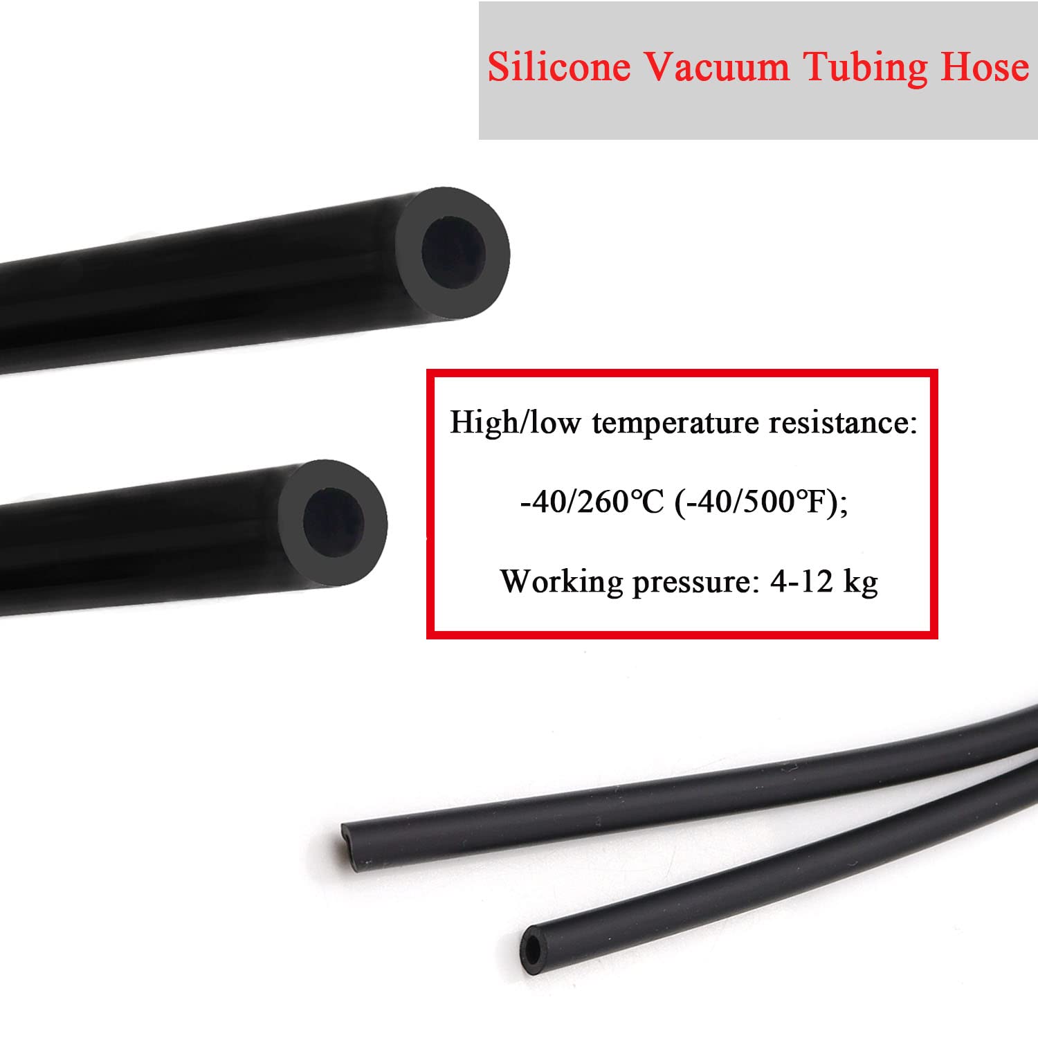 Taiss 6Ft Id 1/8 (3Mm) Silicone Vacuum Tubing Hose Line (Black),High Temperature 130Psi Max Pressure