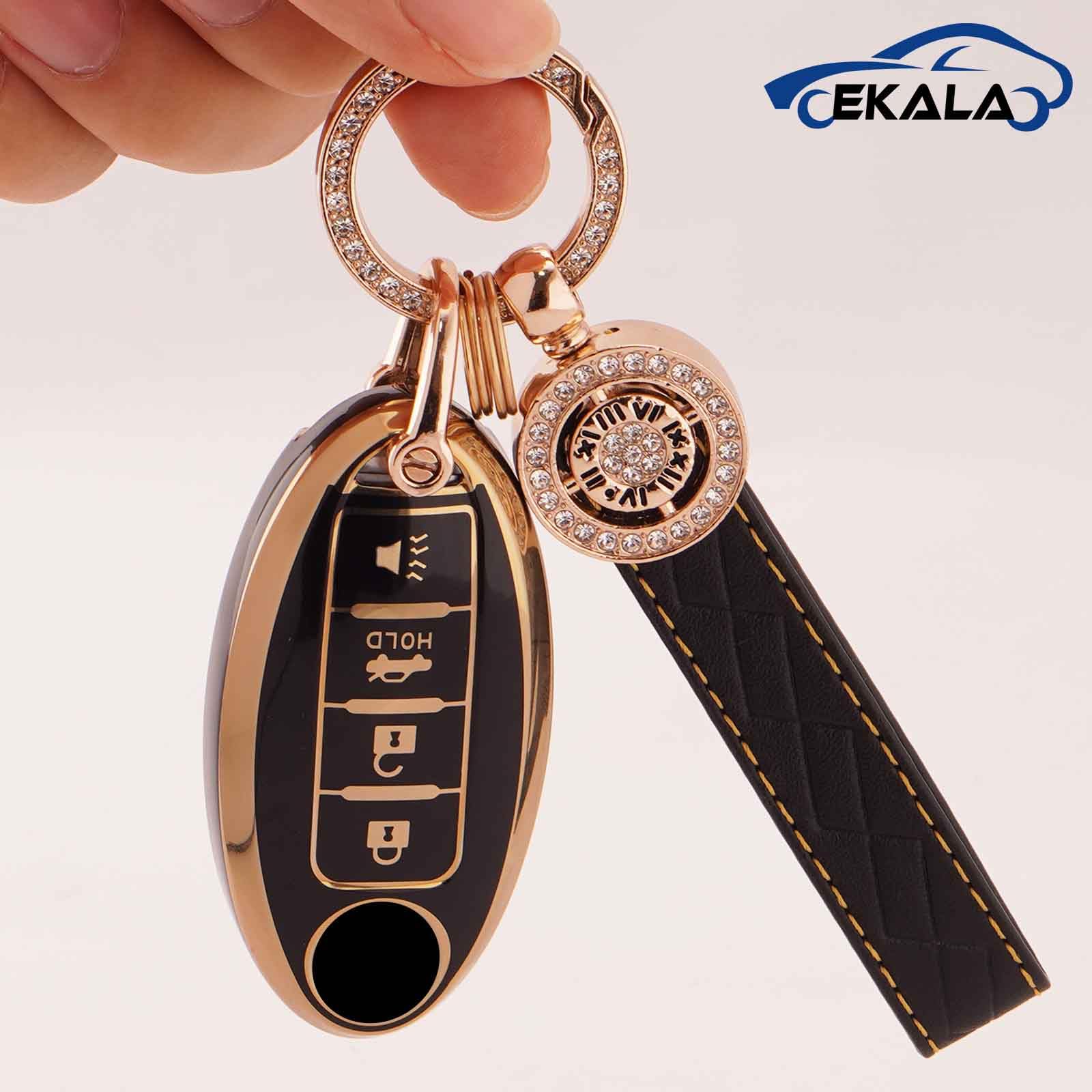 EKALA for Nissan Key Fob Cover Soft TPU Key Shells with Leather Keychain Lanyard Fit for Nissan Altima Armada Maxima Sentra Rogu