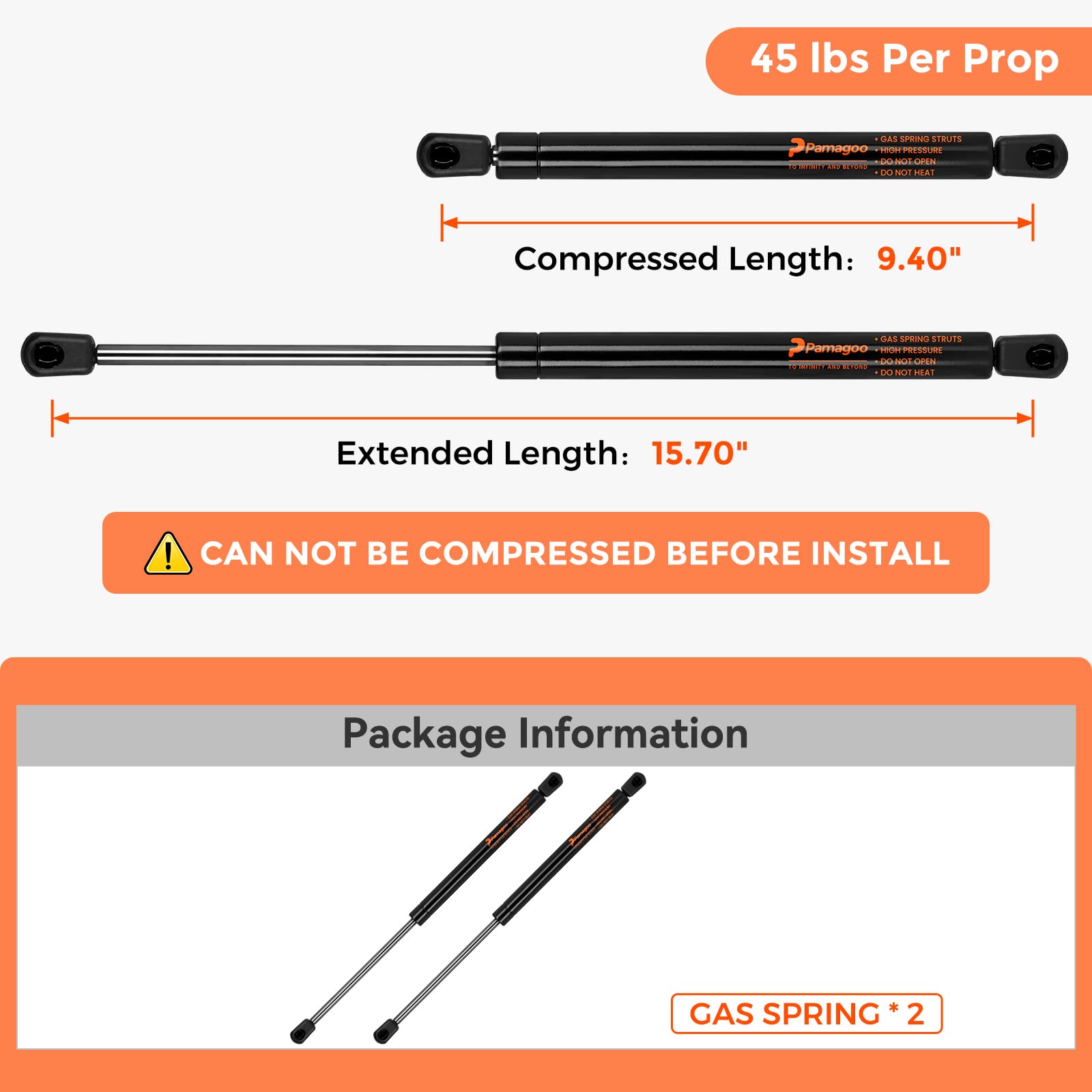 Pamagoo C16-15208 16 Inch 45 Lbs Gas Struts,15.7'' Shocks C16-23993 Lift Support For Truck Canopy Cap A.R.E Leer Camper Shell To