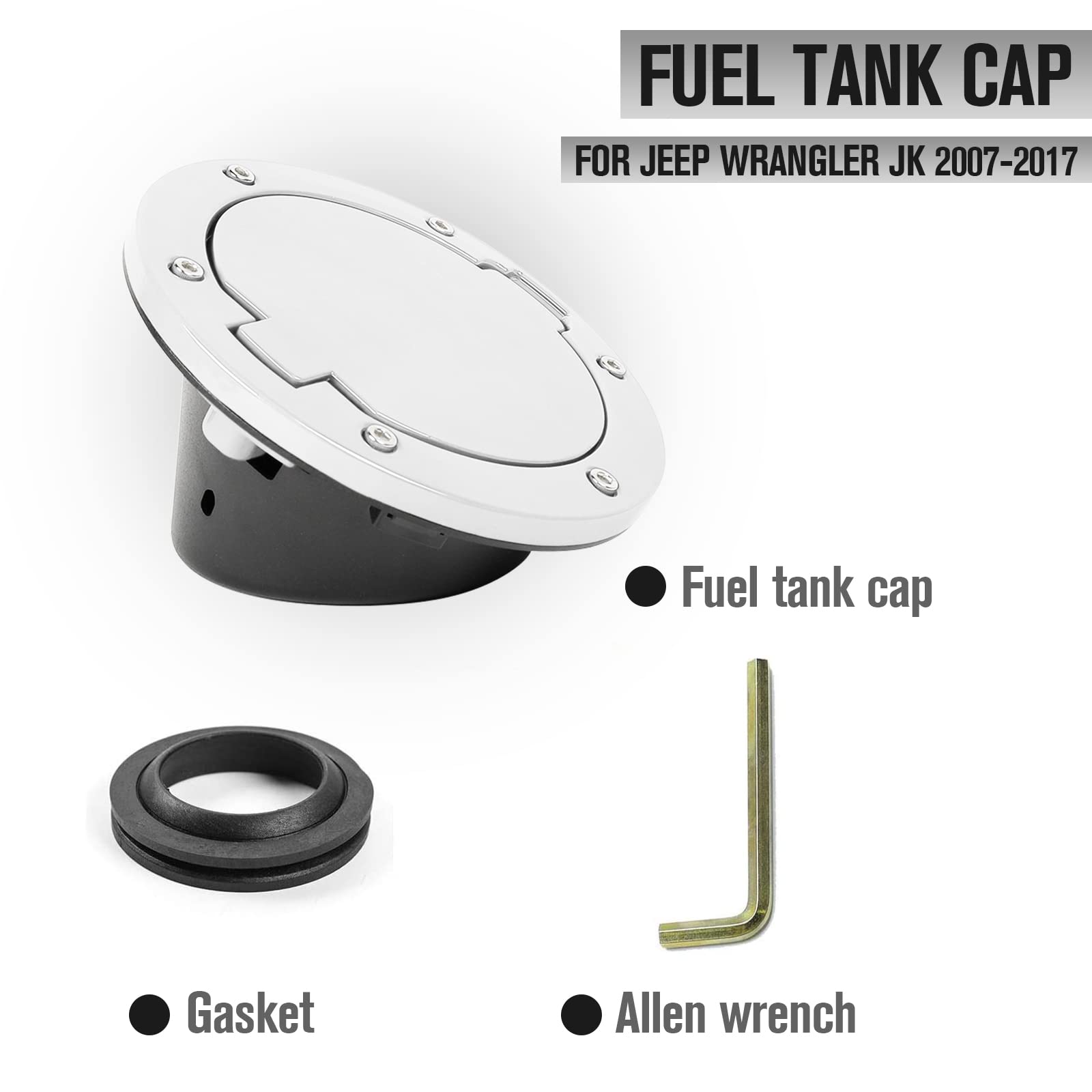 Jecar Jk Fuel Filler Cover Gas Cap Aluminum Alloy Gas Tank Door Exterior Accessories For Jeep Wrangler 2007-2018 Jk Jku, White