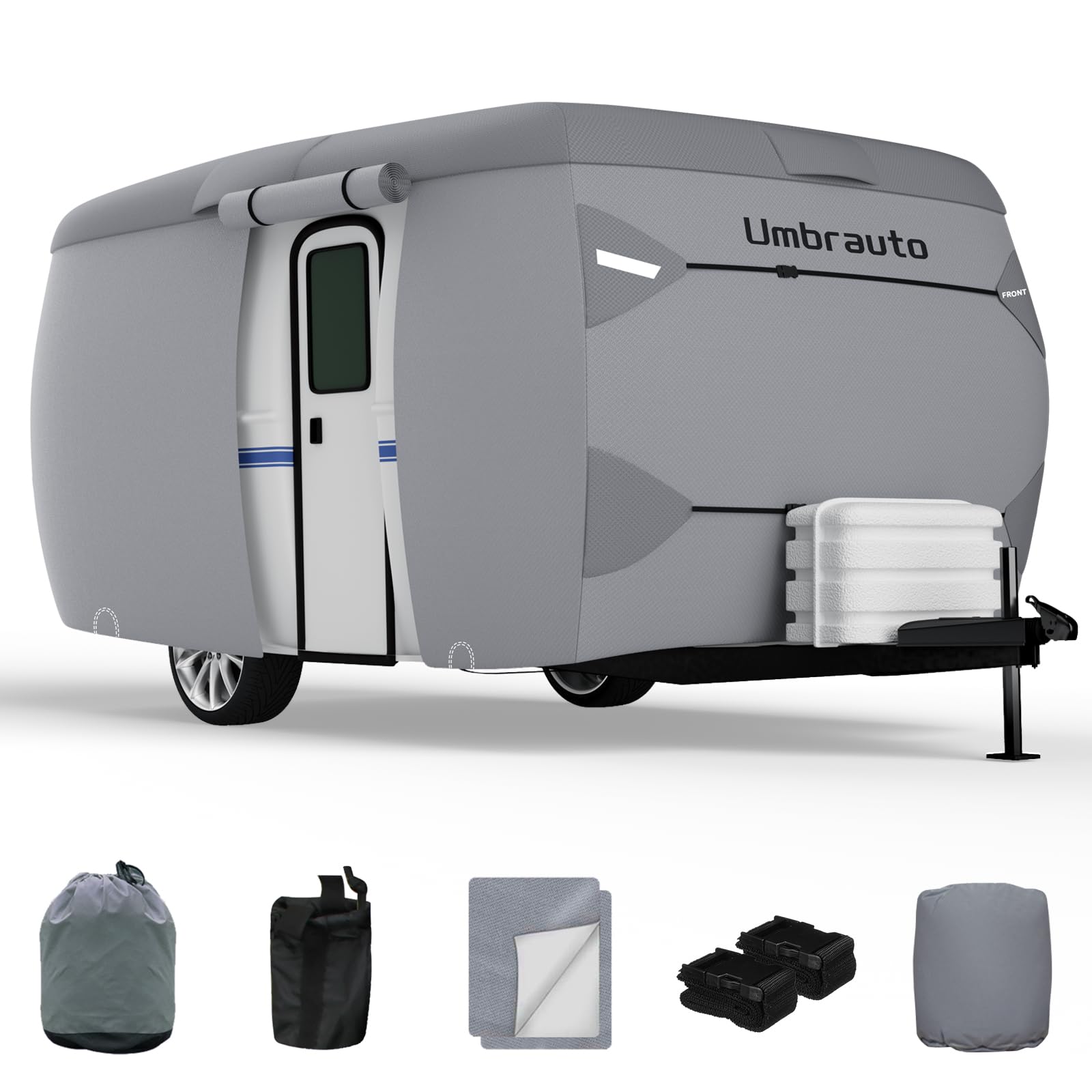 Umbrauto Upgraded Fiberglass Travel Trailer Cover Fits 8'-10' Trailers, Windproof 7 Layers Top Camper Rv Cover With Windproof St