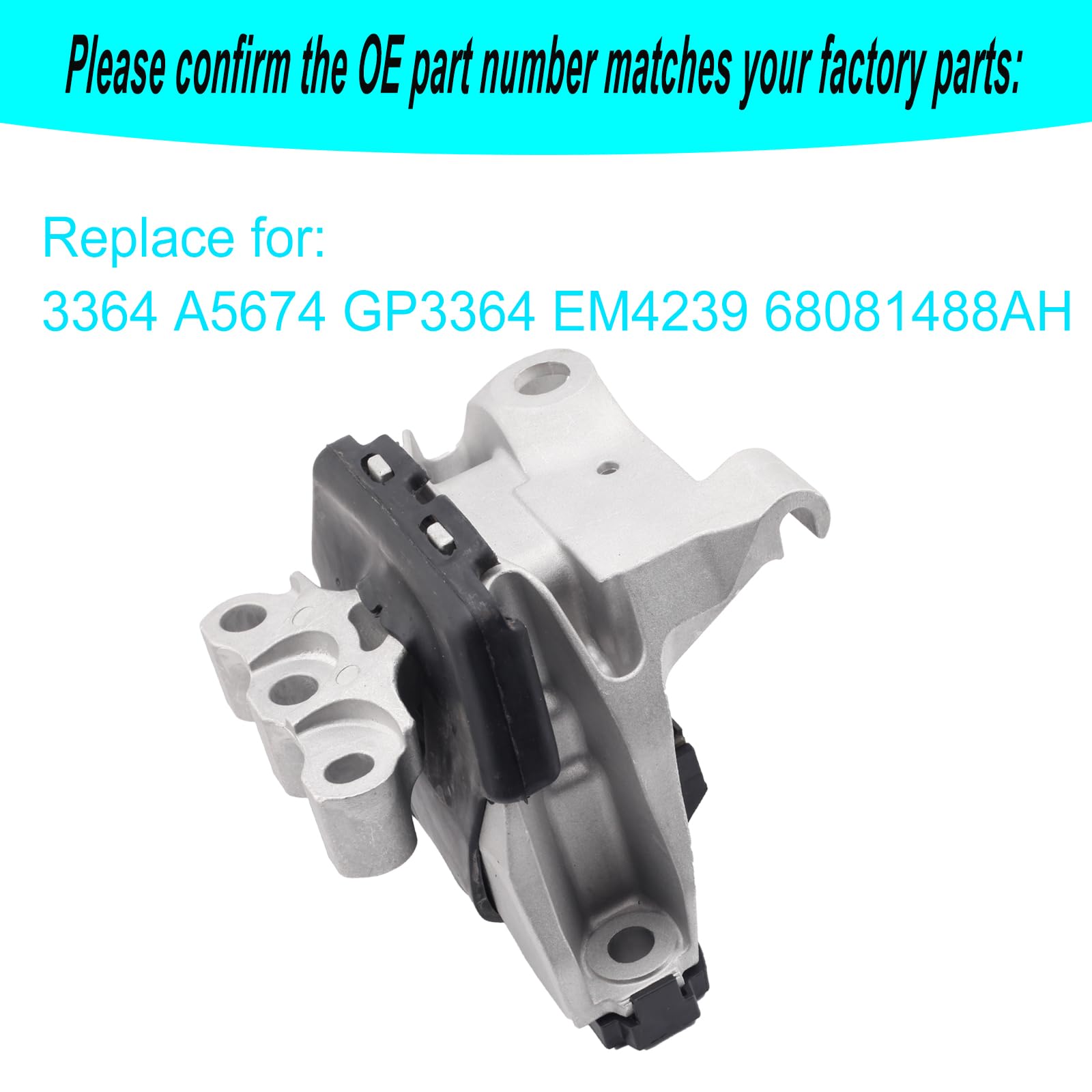 Front Right Motor Mount with Hydraulic Compatible with 2013-2016 Dodge Dart 2.0L 2.4L Replacement for 3364 A5674 68081488AH