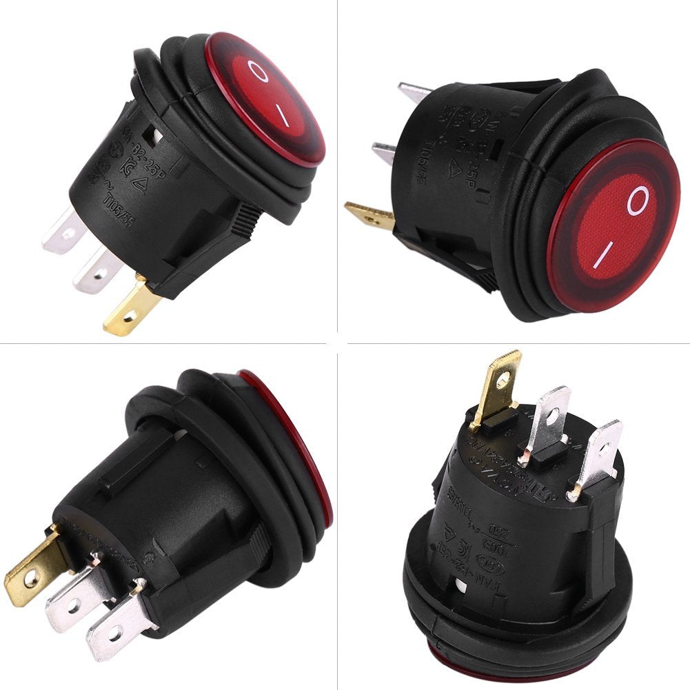 Keenso Rocker Switch 12/24V 3Pin Red LED Toggle Switch Waterproof Round Button Rocker Toggle Switch for Car Auto Boat Truck