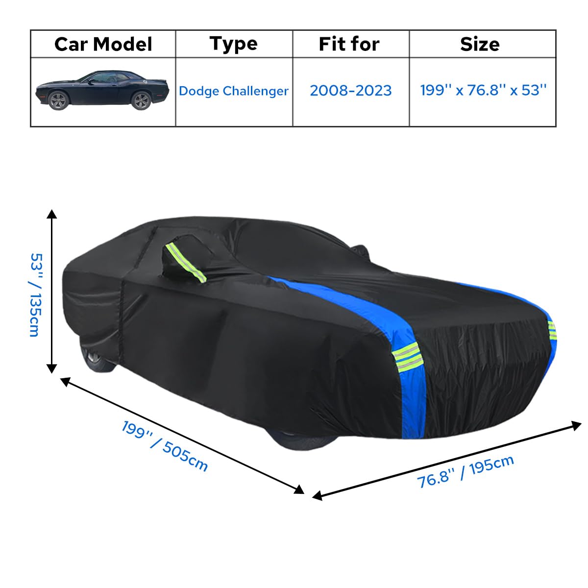 Avecrew Dodge Challenger Car Cover Waterproof All Weather For Automobiles, Outdoor Full Exterior Covers Fit 2008-2022 Dodge Challenger With Windproof Strap And Driver Door Zipper