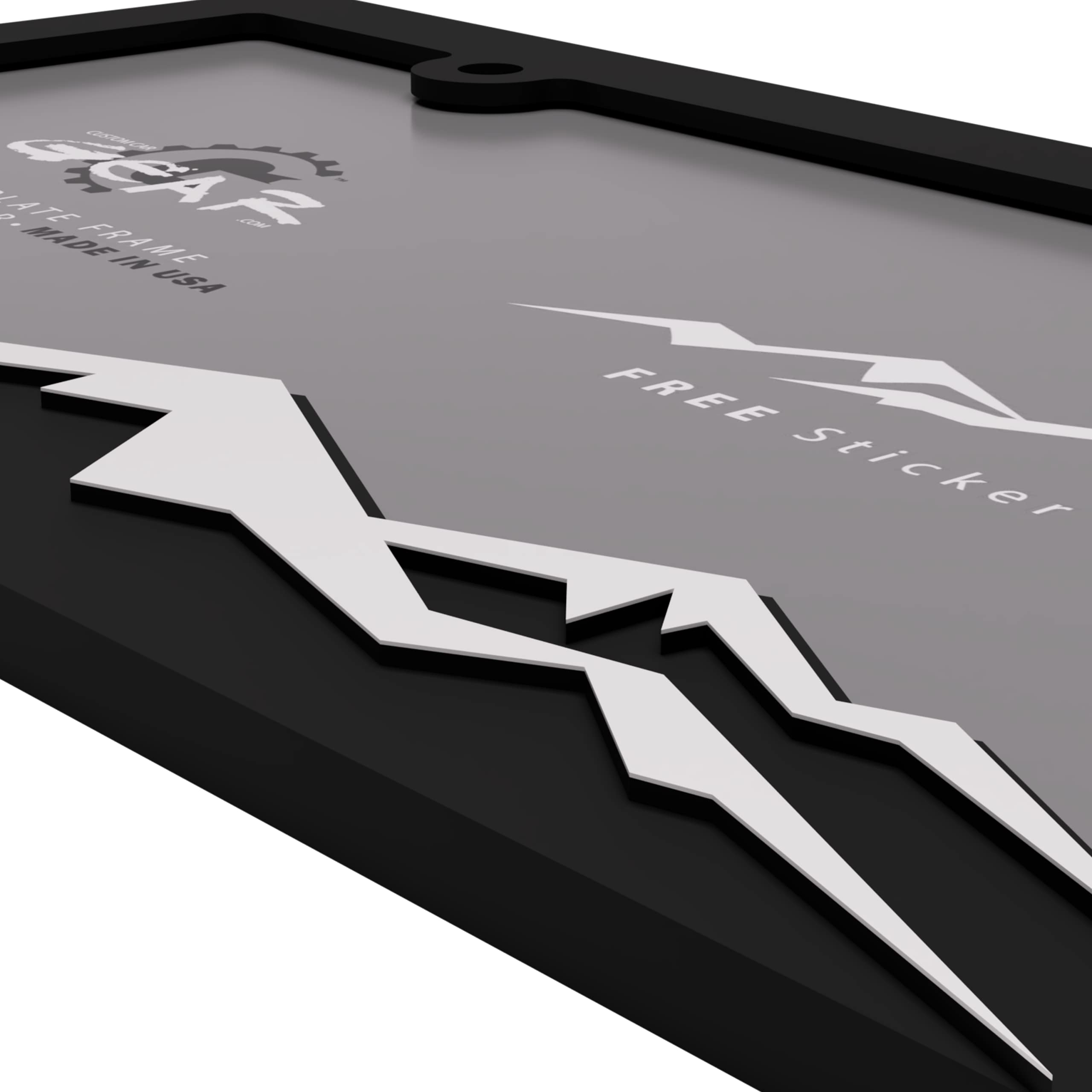 Custom Car Gear Mountain License Plate Frame Bracket - White on Black, Durable Design for Stylish Vehicle Customization