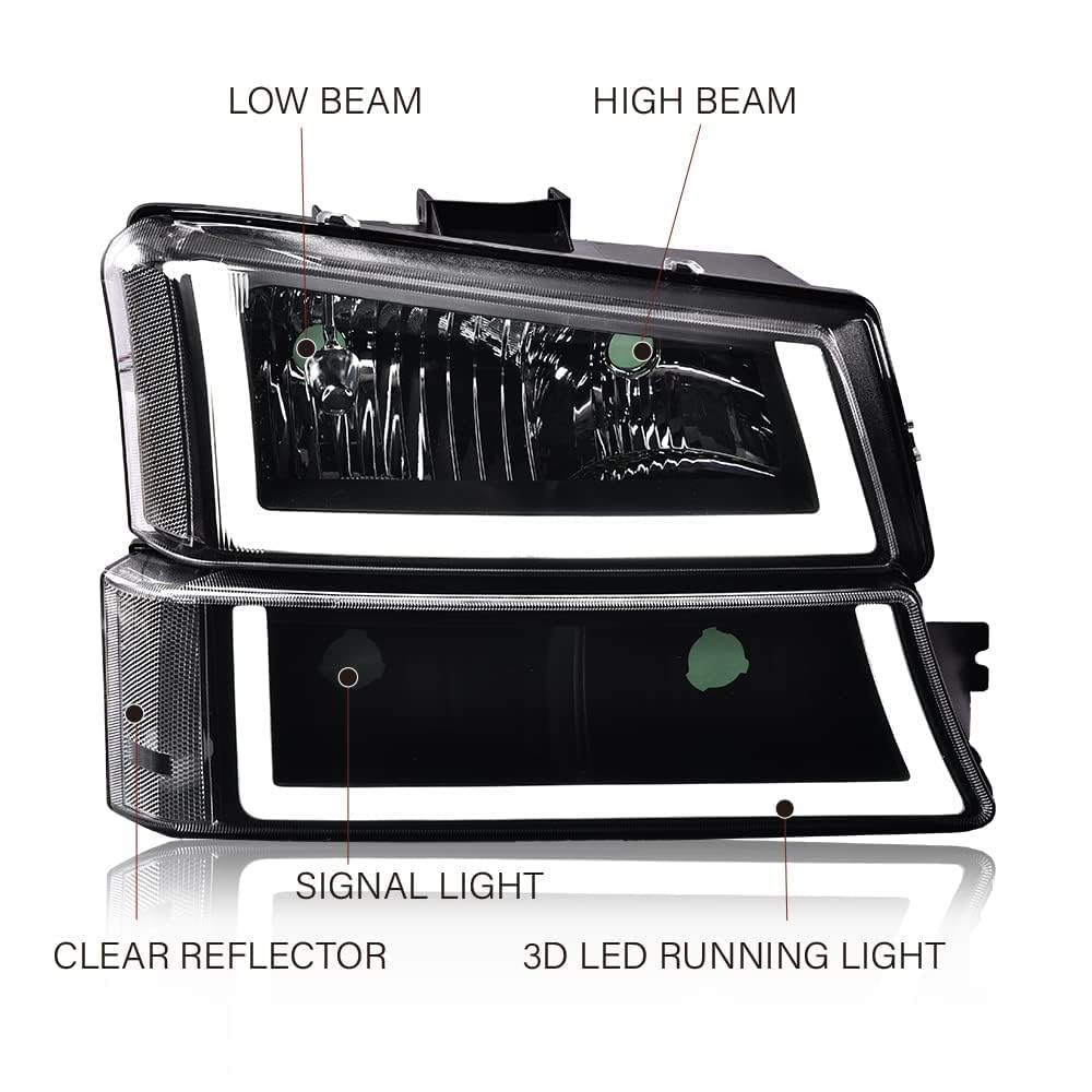 G-Plus Led Drl Headlights, Compatible With 2003-2006 Chevy Avalanche 1500 2500/Silverado 1500 2500 3500 & Hd Models Headlamp, Dr