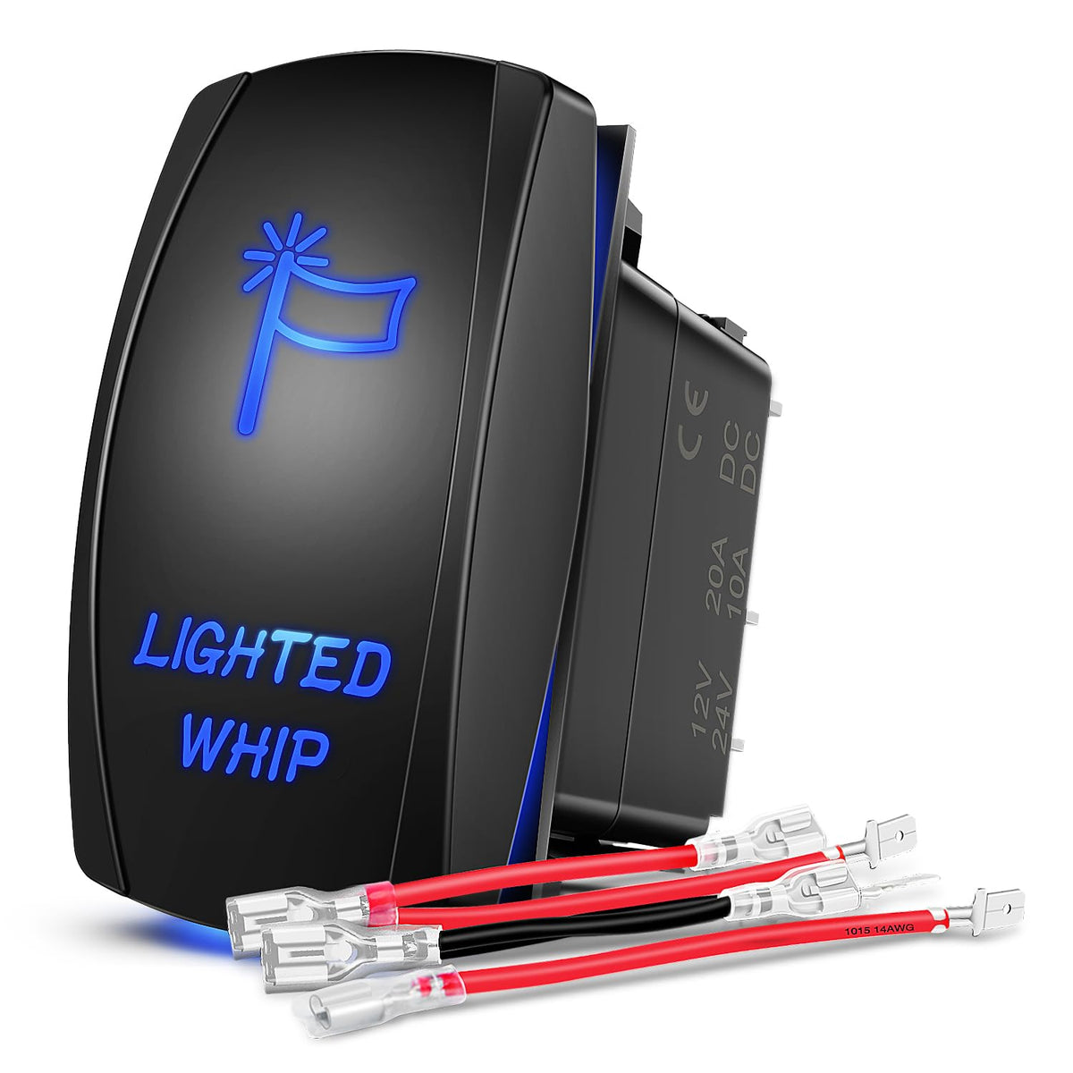 Nilight 90007B Lighted Whip Rocker Switch Led Light Bar 5Pin Laser On/Off Led Light 20A/12V 10A/24V Switch Jumper Wires Set For