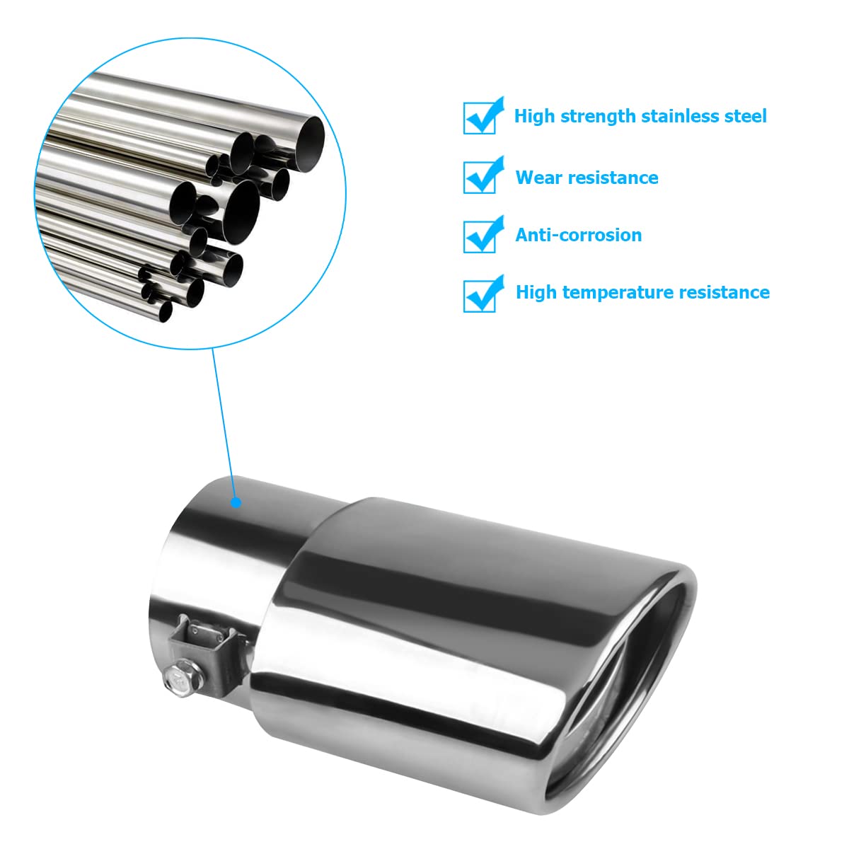 Stainless Steel Car Exhaust Tip, 2.5" To 3.3" Universal Car Exhaust Pipe Modification Tail Throat Tail Pipe, Steel Exhaust Tips Chrome-Plated Finish Tailpipe (Silver/A Style)