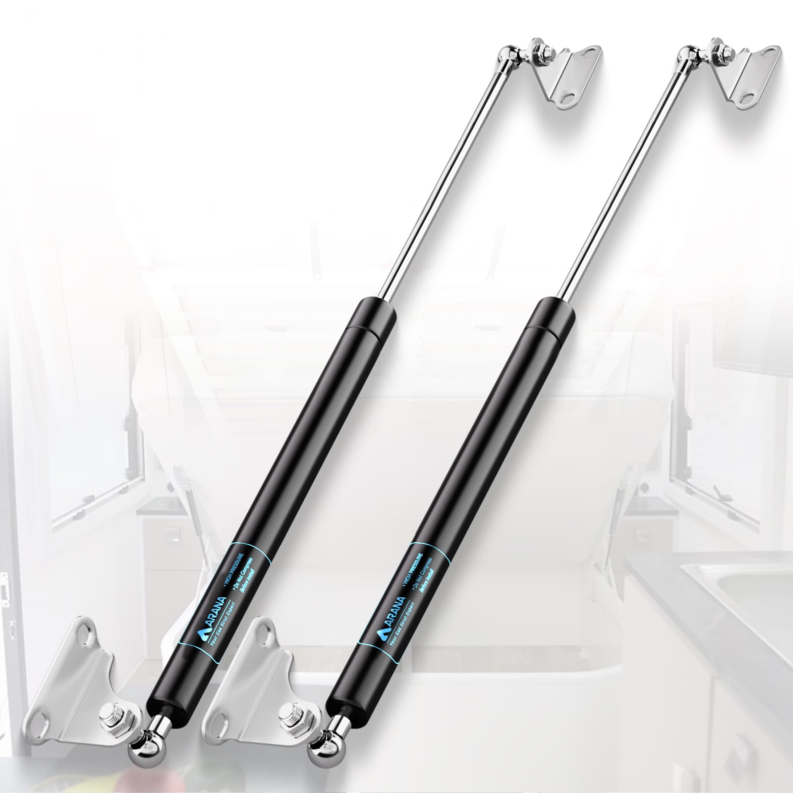 Arana 25 Inch 100 Lb Gas Prop Strut Shock 25 '' 445N/100Lb Gas Spring Struts, 2Pcs Set With L-Type Mounting Brackets For Heavy D