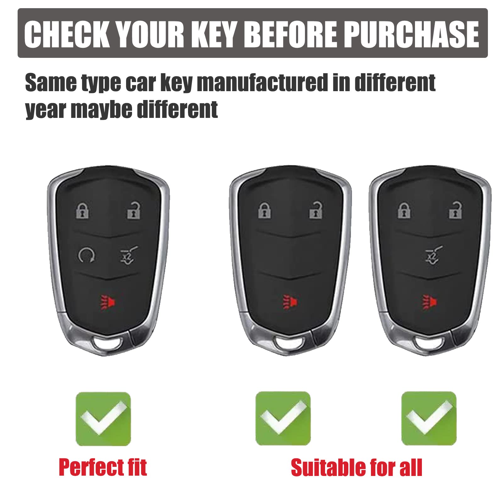 Gematay For Cadillac Key Fob Cover, Car Key Case Shell Protector For Cadillac Escalade Cts Srx Xt5 Ats Sts Ct6 5-Buttons Remote Start, White