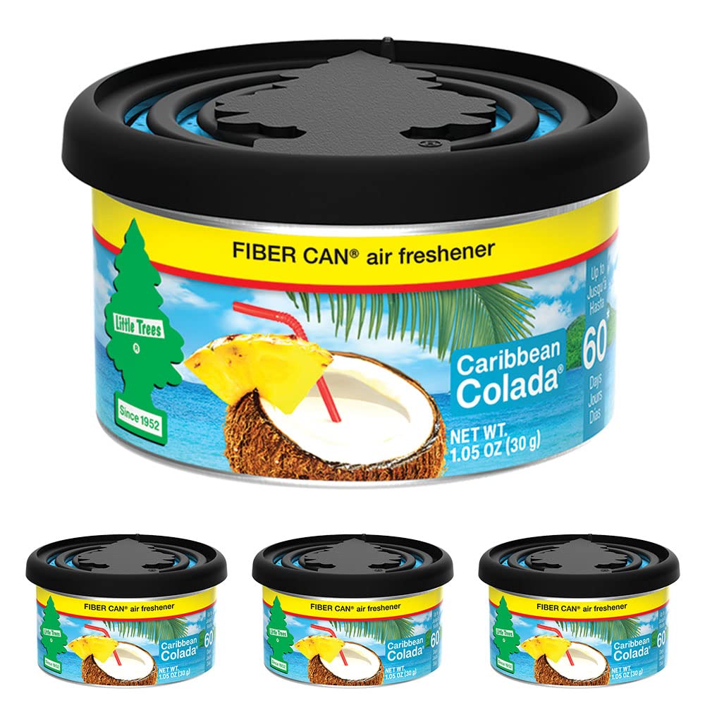 Little Trees Car Air Freshener. Fiber Can Provides A Long-Lasting Scent For Auto Or Home. Adjustable Lid For Desired Strength. Caribbean Colada, 4 Air Fresheners