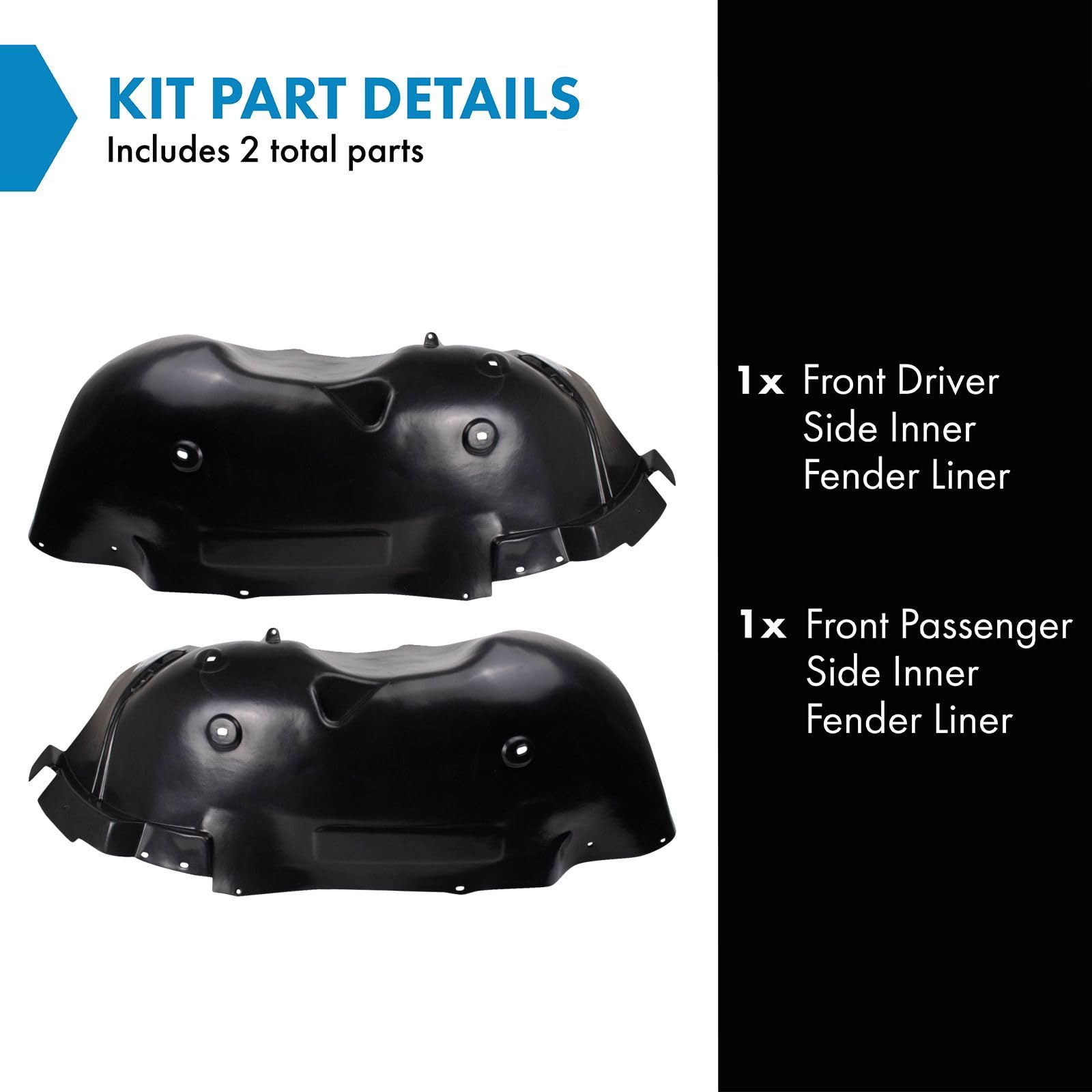 Trq Front Inner Fender Liner Set Compatible With 2007-2010 Gmc Sierra 2500 Hd Sierra 3500 Hd Gm1248200 Gm1249200