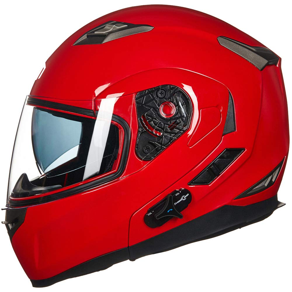 Ilm Bluetooth Integrated Modular Flip Up Full Face Motorcycle Helmet Sun Shield Mp3 Intercom Model 953Pro (Xl, Red)