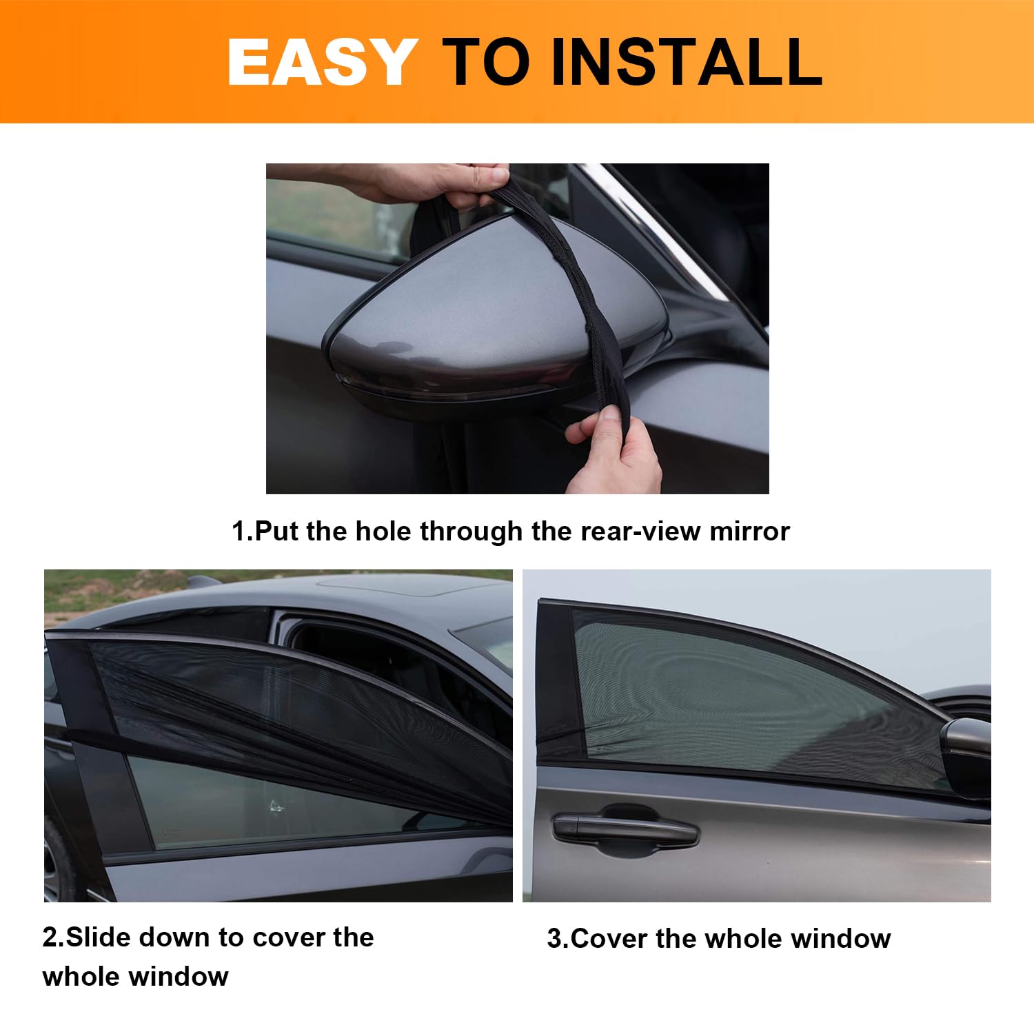 Car Front Side Window Shade,2 Pack Super Stretchy Mesh Car Window Screen Sun Shade Mosquito Net Curtains Cover For 95% Cars Suvs