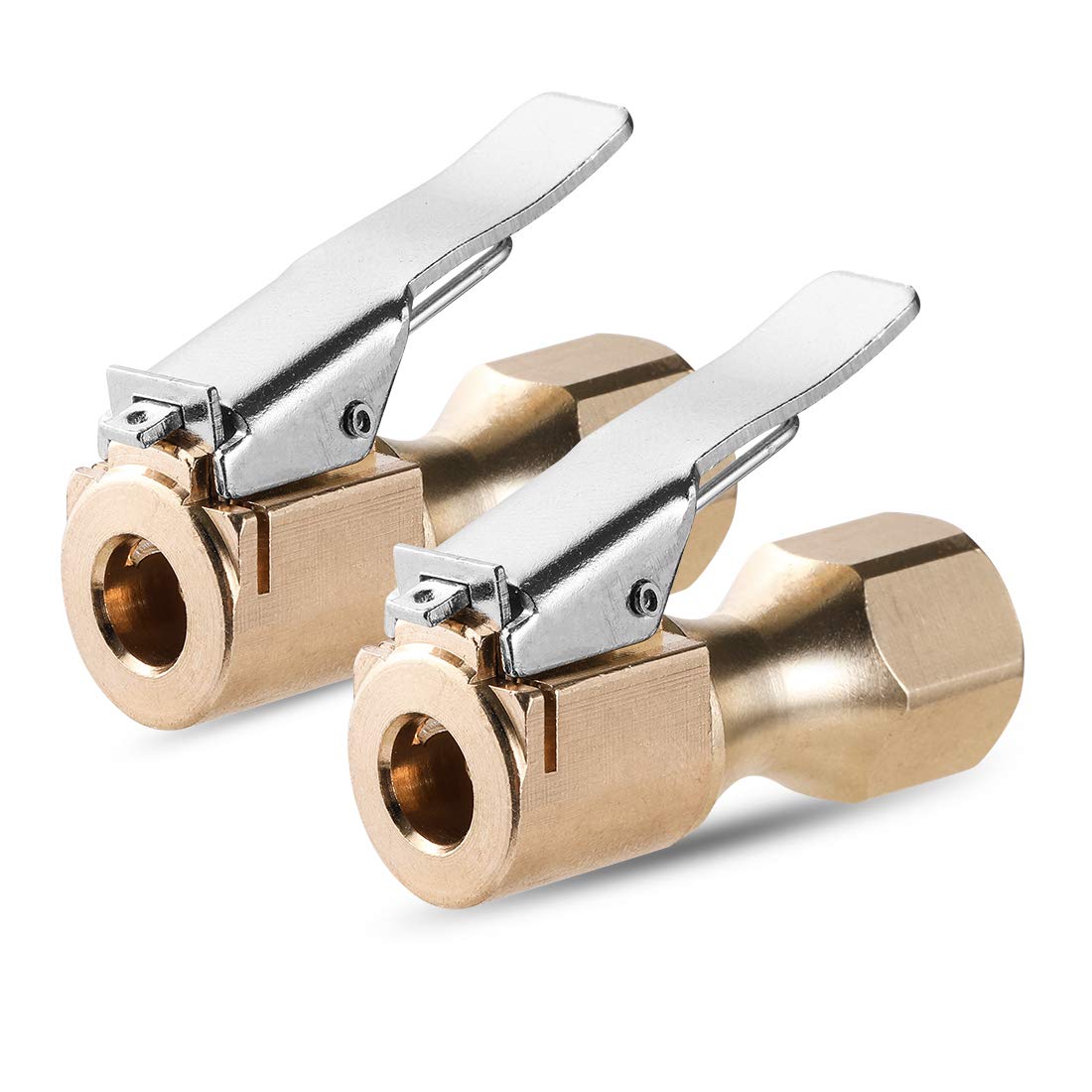 Czc Auto Heavy Duty Brass Air Chuck, Open Flow Straight Tire Chuck With Lock-On Clip, 1/4 Fnpt Tyre Chuck For Tire Inflator Pressure Gauge Air Pump Compressor Accessories, 2 Pack