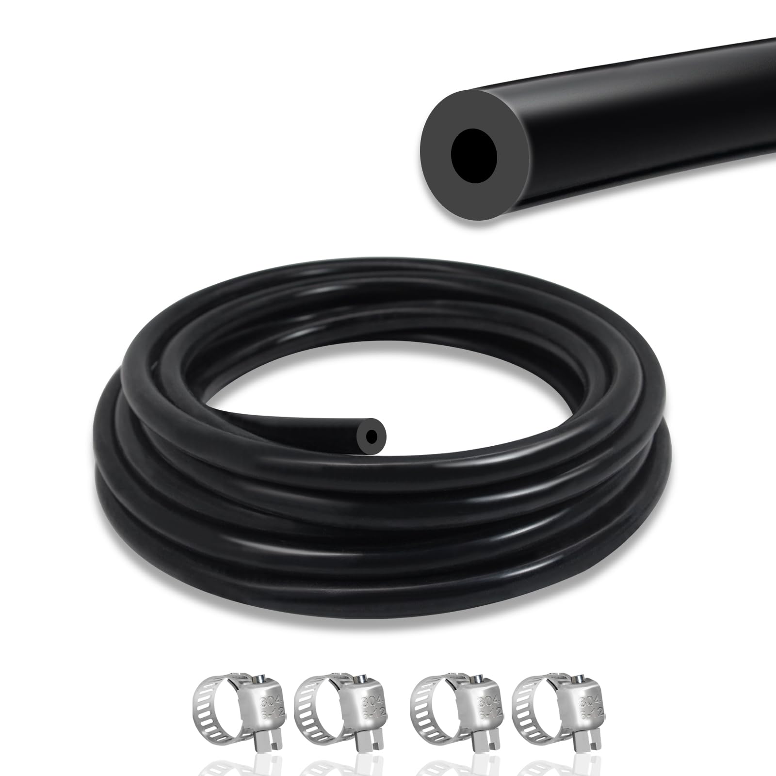 SDZONGES Vacuum Hose Automotive, 5FT ID 1/8''(3mm) Vacuum Hose, 130PSI Max Pressure Silicone (4pcs Clamps include).