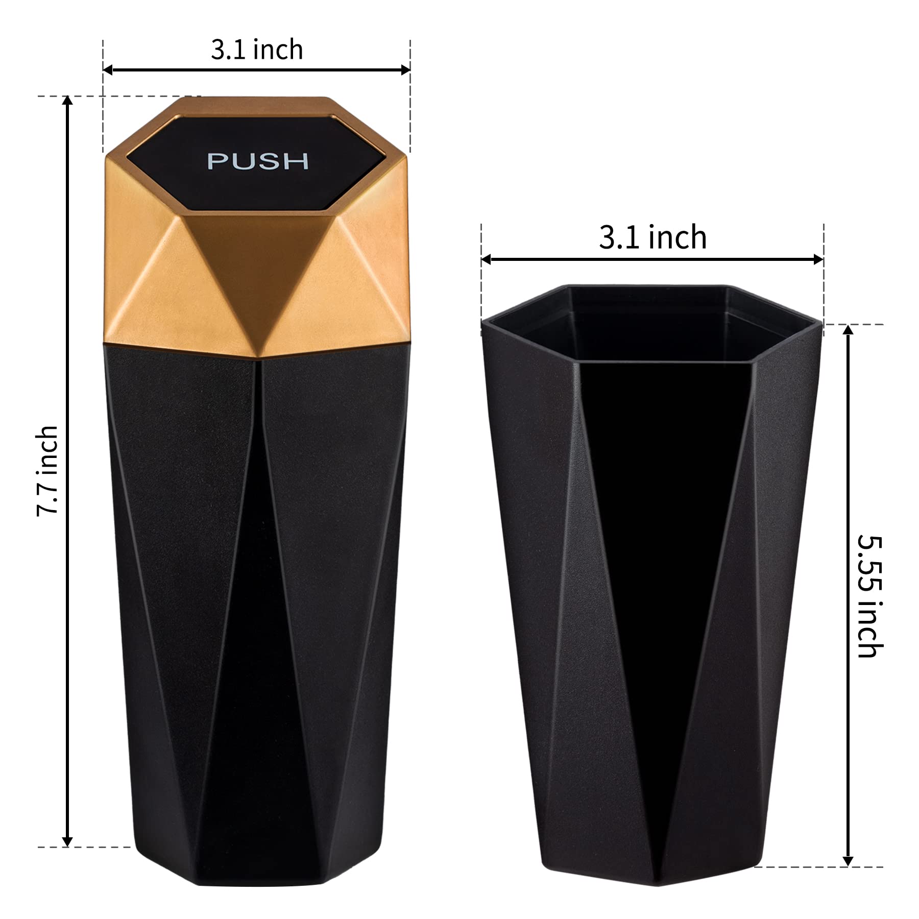JUSTTOP Car Trash Can with Lid, Mini Diamond Design Portable Trash Can, Plastic Material and Multipurpose Organizers for Car,Hom