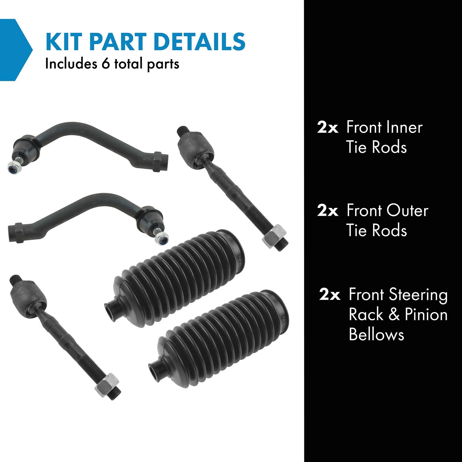 Trq Front Steering Kit Steering Rack & Pinion Bellow Tie Rod Compatible With 2006-2011 Hyundai Azera 2006-2010 Sonata