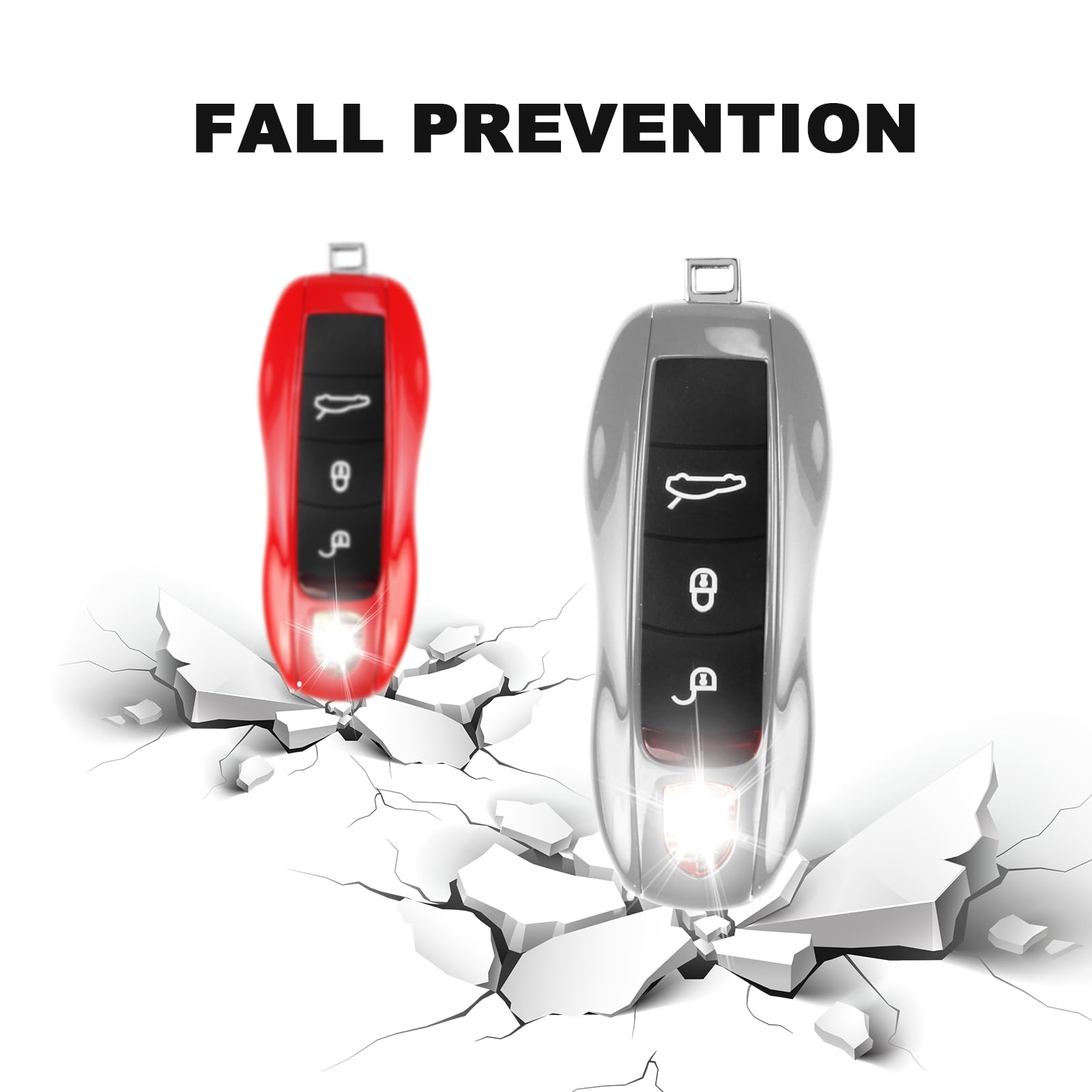 Qbuc For Porsche Key Fob Cover,3-Piece Painted Key Shell Compatible With Porsche Cayenne Panamera Macan 911 Boxter Cayman (Silve