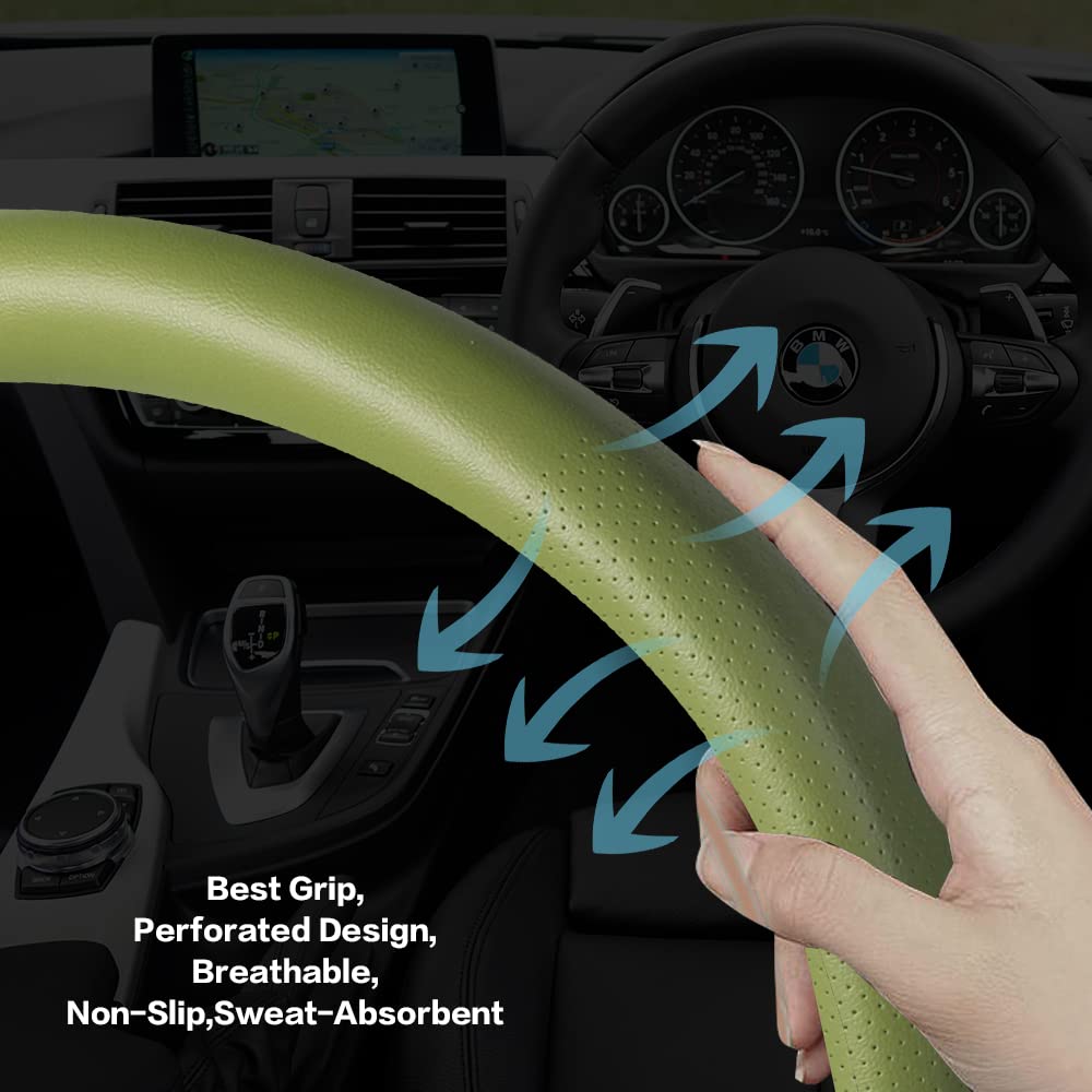 Vargtr Car Steering Wheel Cover,Universal 15 Inch Premium Leather Car Steering Wheel Cover,Best Grip,Perforated Design,Breathabl