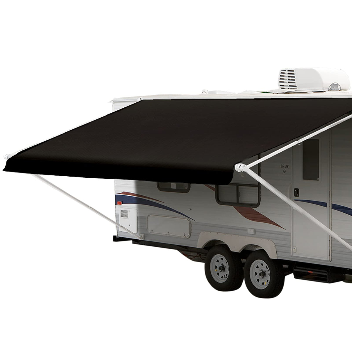Shadepro - Rv Awning Fabric Replacement - Premium Grade Weatherproof Vinyl - Universal Outdoor Canopy For Camper, Trailer, And Motorhome Awnings - Solid Black - 15' (Fabric 14'2')