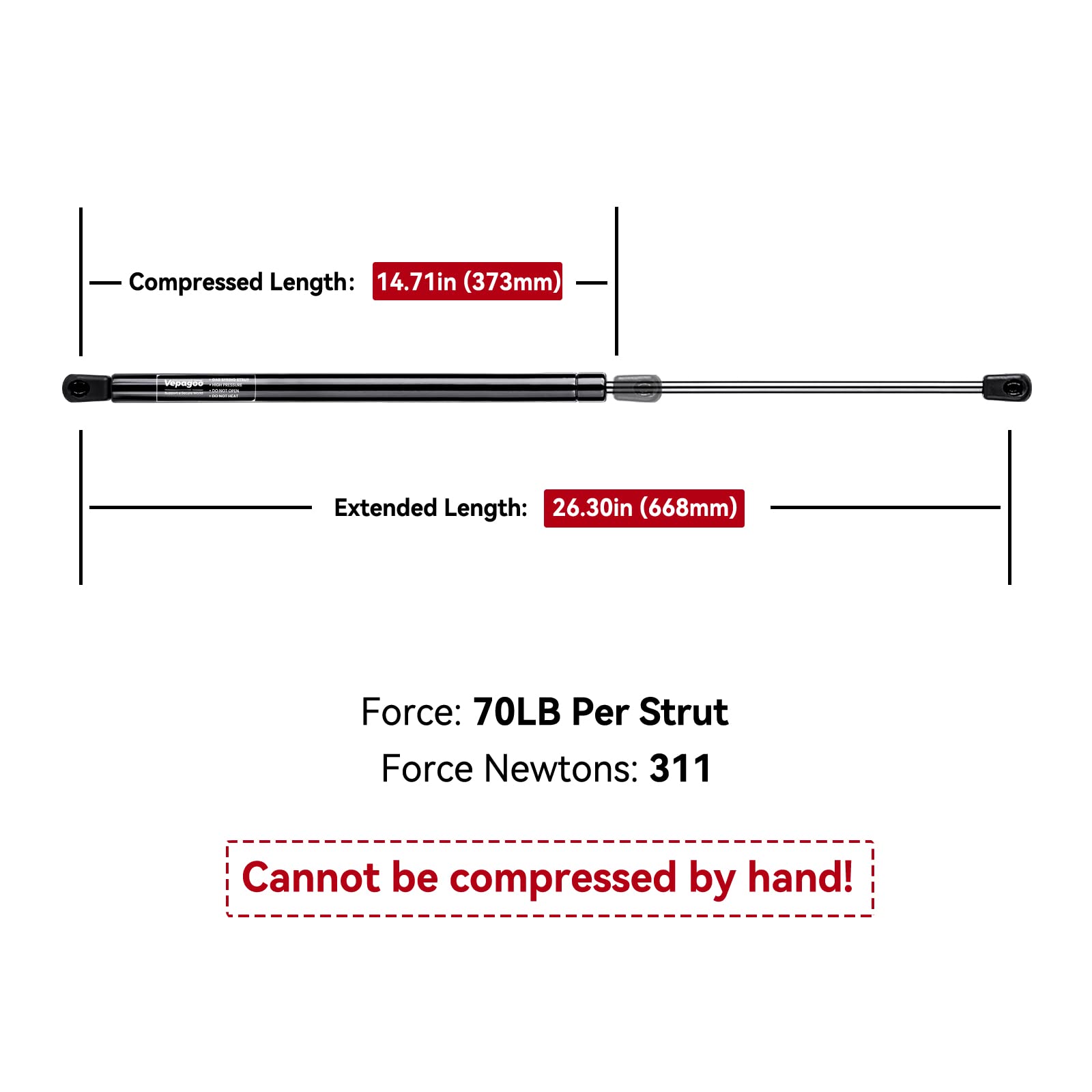 Vepagoo C1612492 C1618041 26In 70Lbs/311N Gas Shock Strut Lift Support For Tonneau Undercover Snugtop Snuglid Leer Truck Bed Cov