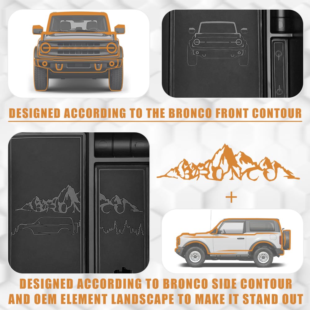 Triplealiners Center Console Organizer Compatible With 2021-2024 Ford Bronco(No For Sport) Accessories 6Th Gen Bronco 2/4-Door Center Console Storage Box Abs Material With Leather Trim(V2_Black)