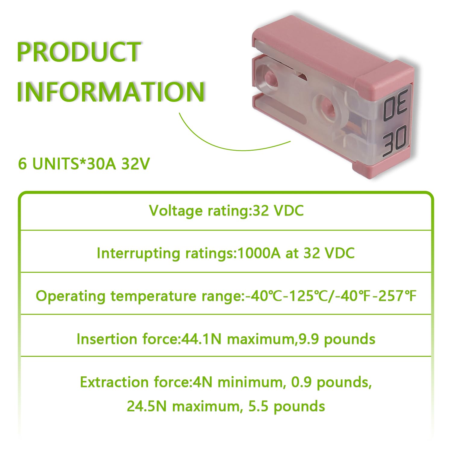 EPLZON 30A 32V Mini Slotted Automotive MCASE Shaped Cartridge Fuse Kit(Pack of 6pcs,30A)