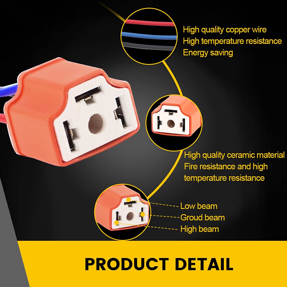Qasim H4 Hb2 9003 Wiring Harness Headlight Socket Heavy Duty Ceramic Headlight Connector For Car Truck Boat Marine Headlight Fog
