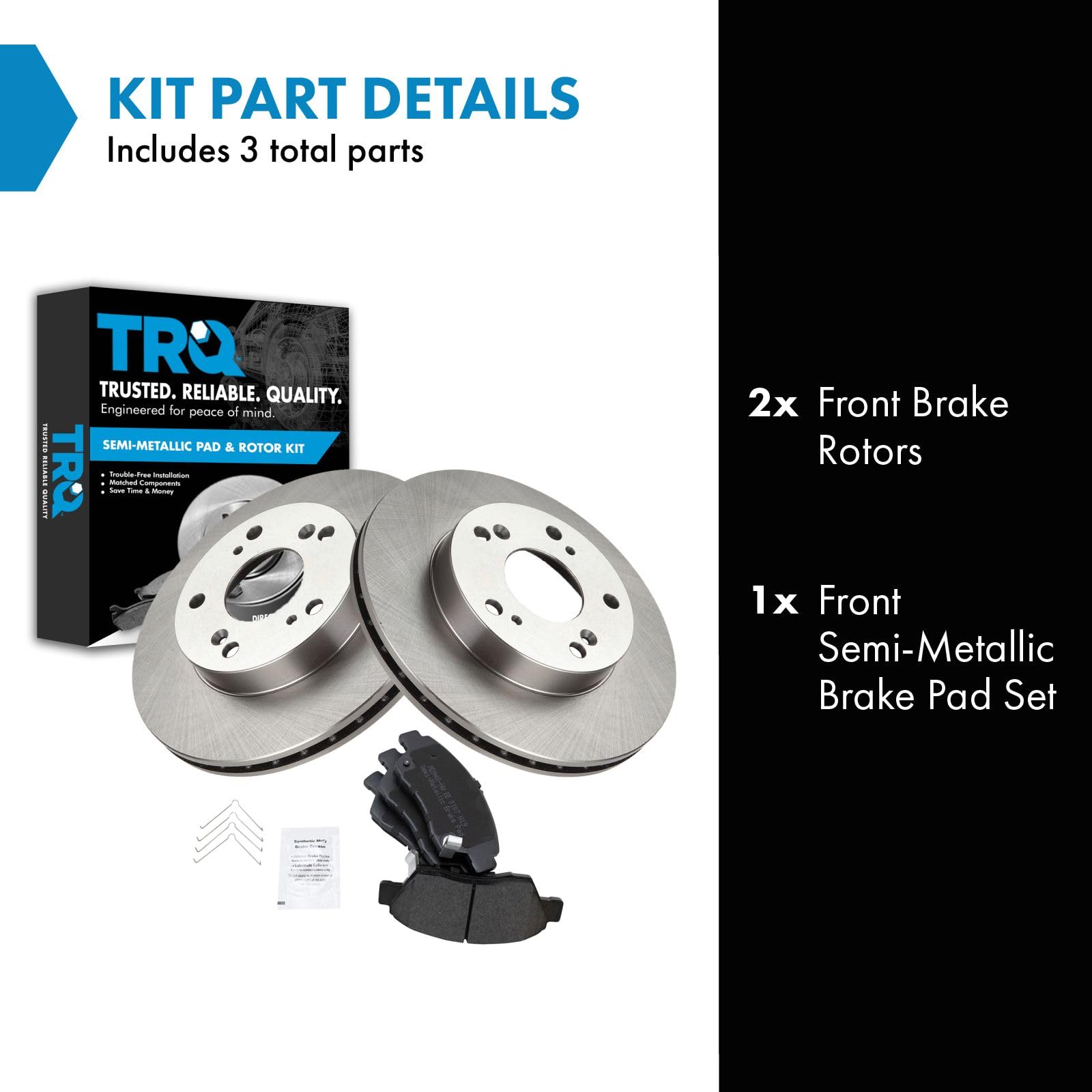Trq Front Brake Pad & Rotor Kit Brake Pads Brake Rotor Semi-Metallic Compatible With 2002-2006 Acura Rsx 2006-2011 Honda Civic 2