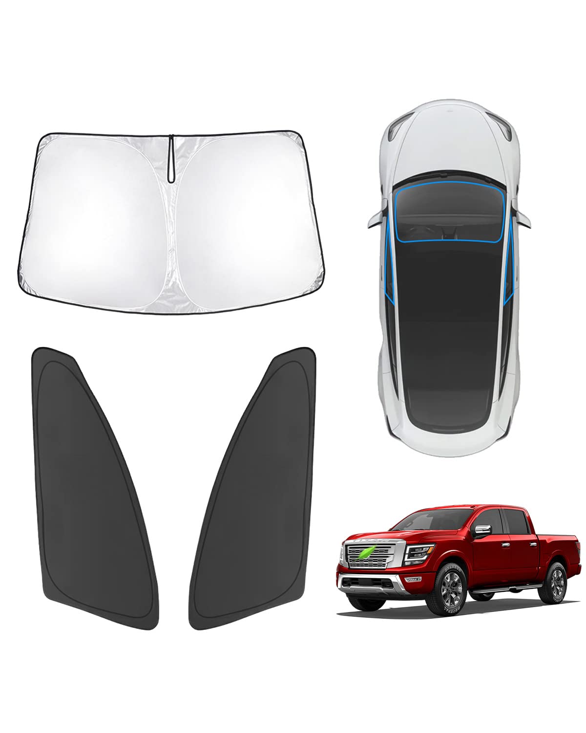 Karltys 3Pcs Windshield Sun Shade For 2020-2025 Nissan Titan, Reflective Front And Side Window Sunshade Custom Fit Nissan Titan,